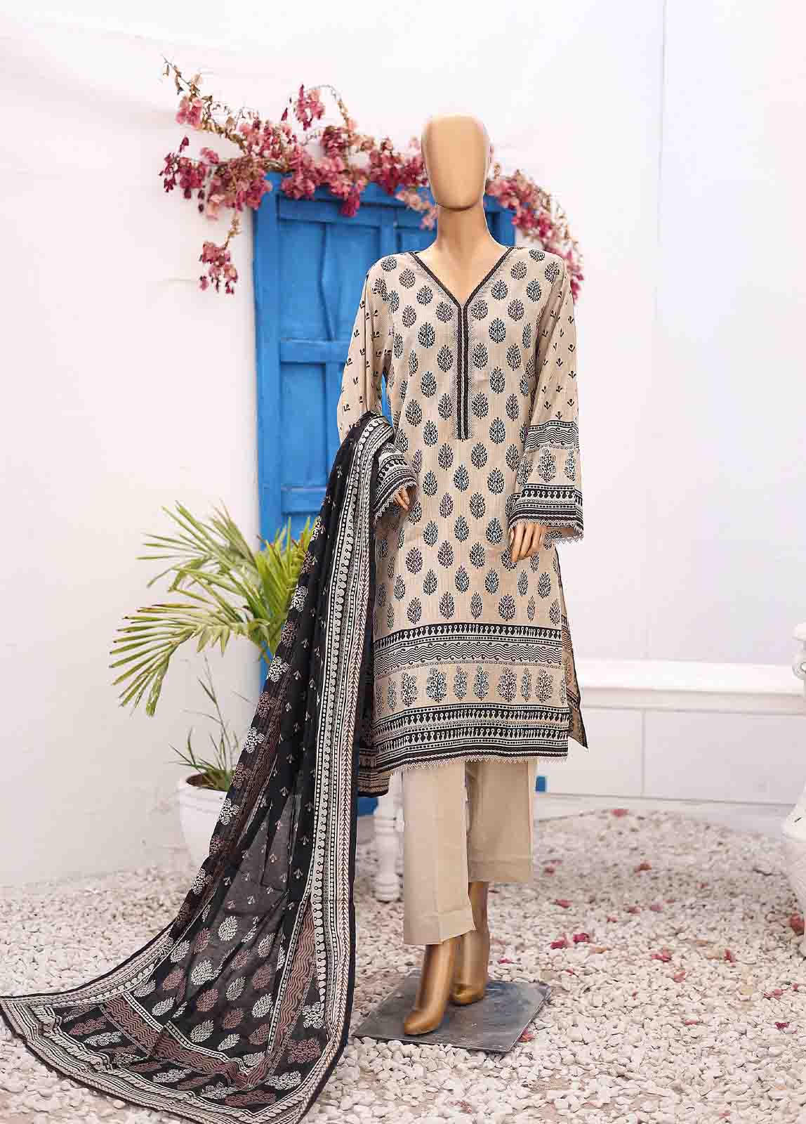Bin Saeed Fabric - SM-PR-030 B- 3 Piece Printed Stitched Suit