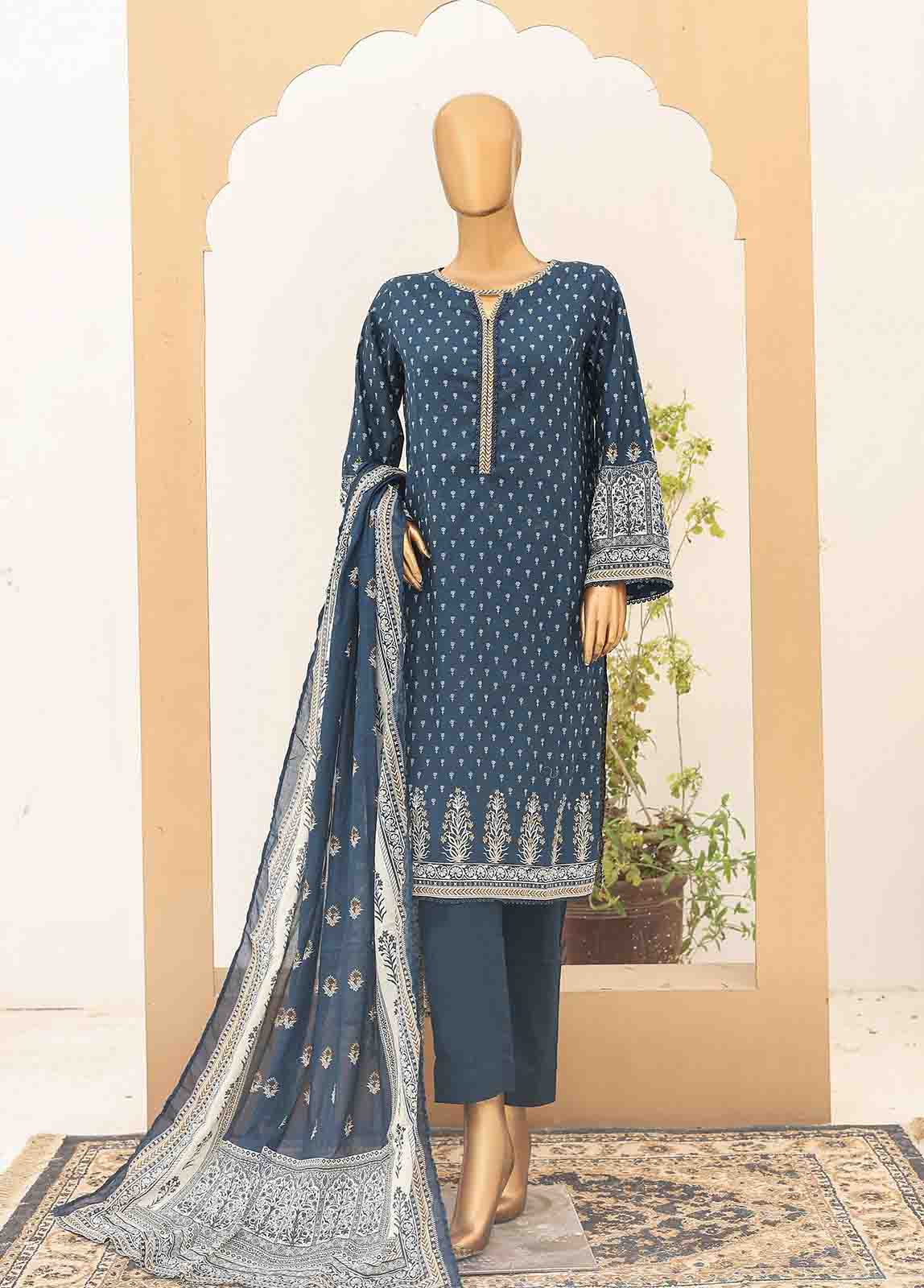 Bin Saeed Fabric - SM-PR-041- 3 Piece Printed Cotton Suit