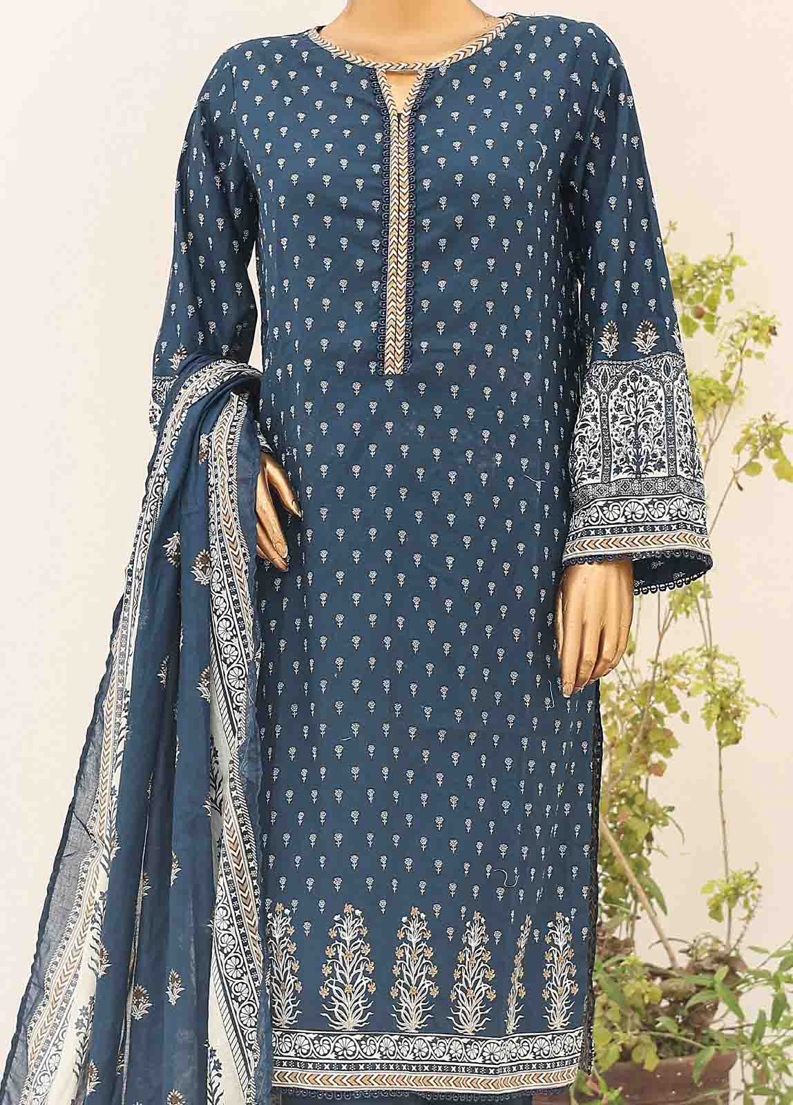 Bin Saeed Fabric - SM-PR-041- 3 Piece Printed Cotton Suit