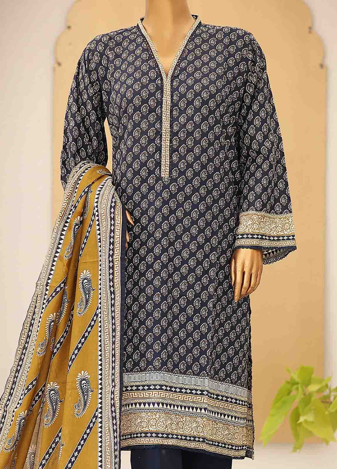 Bin Saeed Fabric - SM-PR-049- 3 Piece Printed Cotton Suit