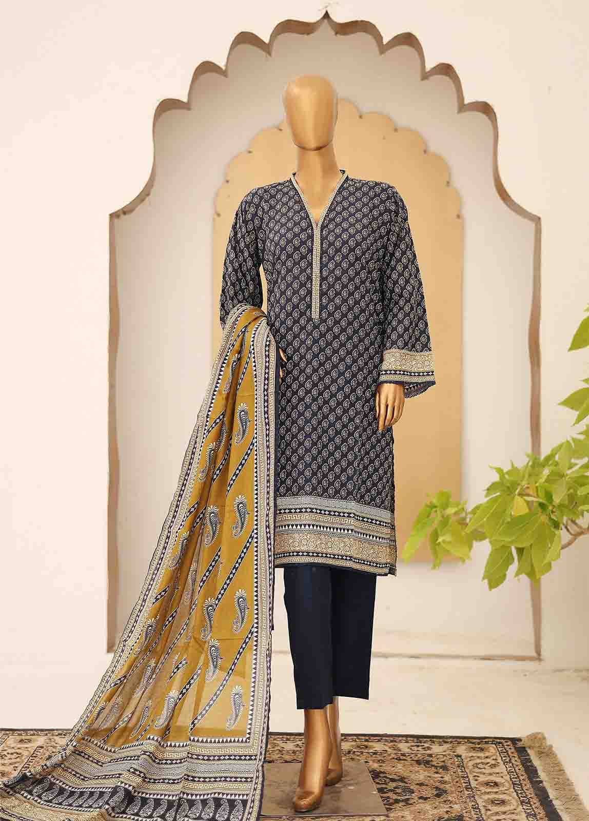 Bin Saeed Fabric - SM-PR-049- 3 Piece Printed Cotton Suit