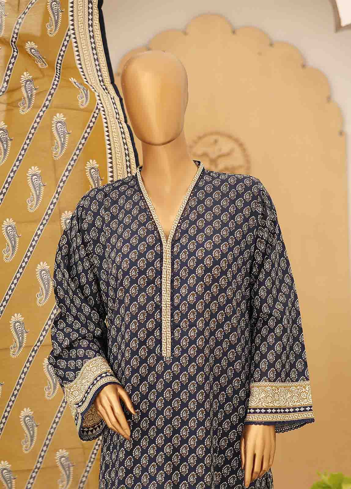 Bin Saeed Fabric - SM-PR-049- 3 Piece Printed Cotton Suit