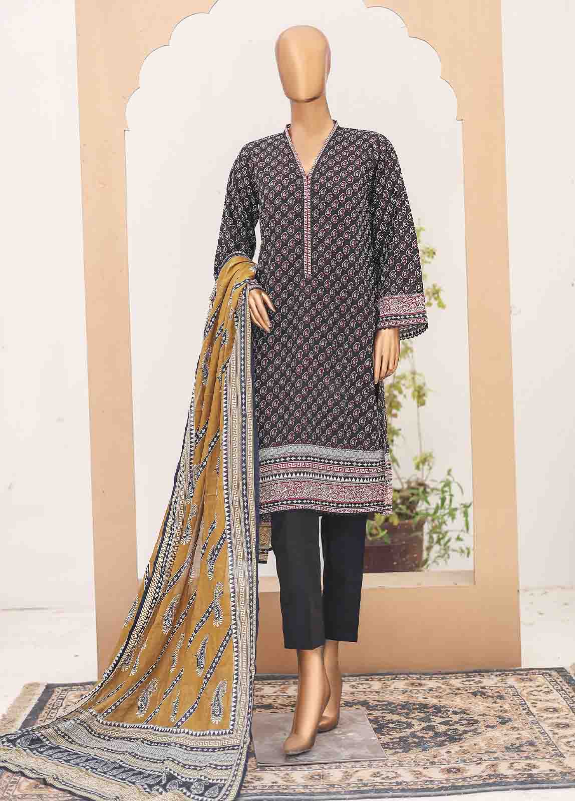 Bin Saeed Fabric - SM-PR-050- 3 Piece Printed Cotton Suit
