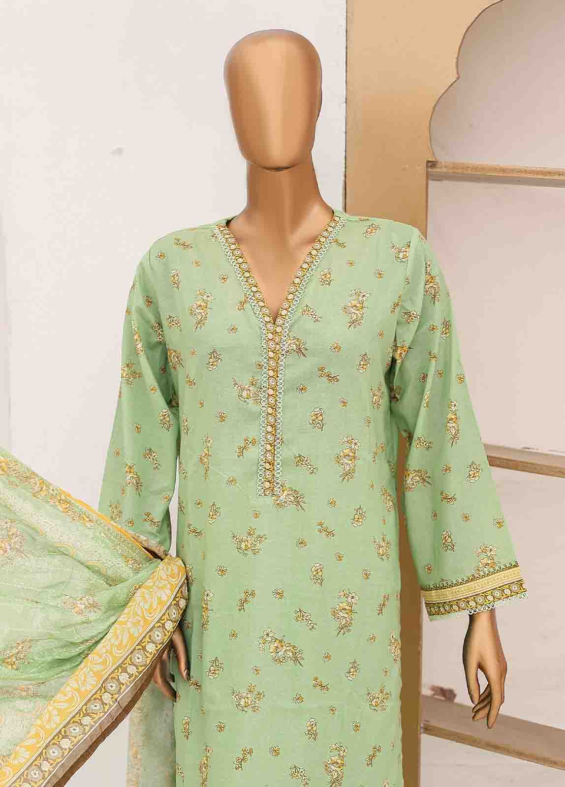 Bin Saeed Fabric - SM-PR-0570- 3 Piece Printed Cotton Suit