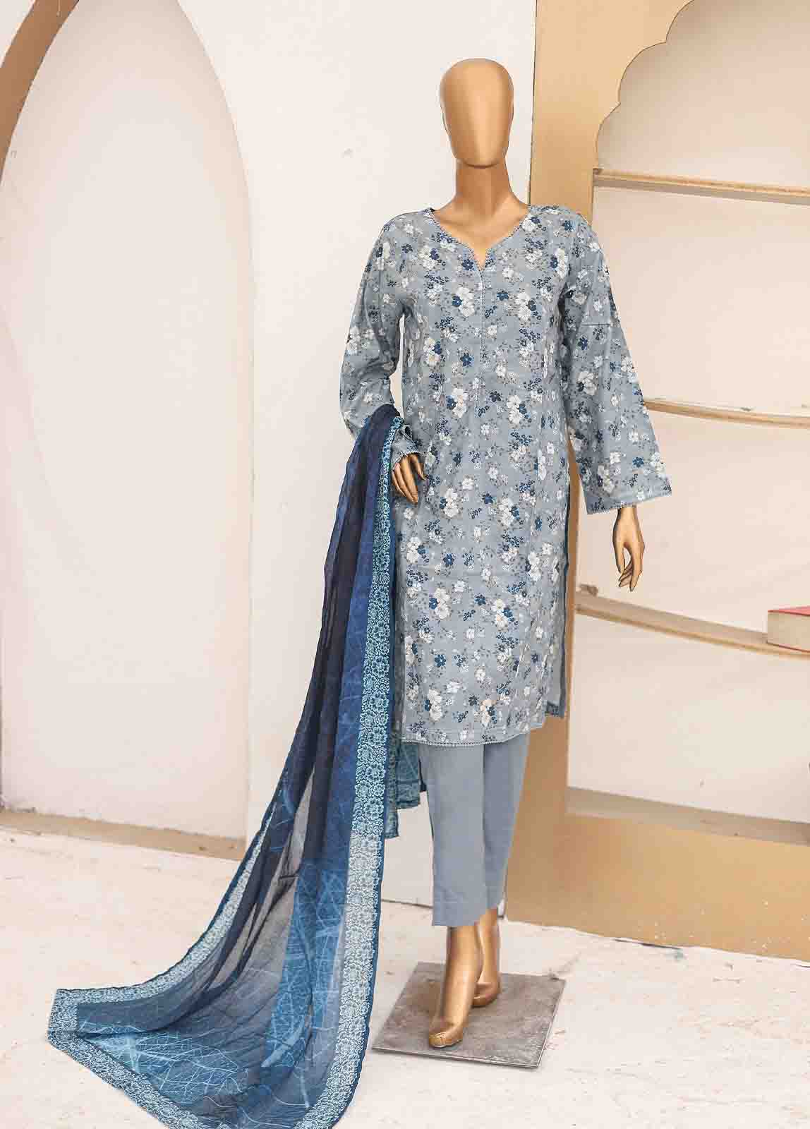 Bin Saeed Fabric - SM-PR-0572- 3 Piece Printed Cotton Suit