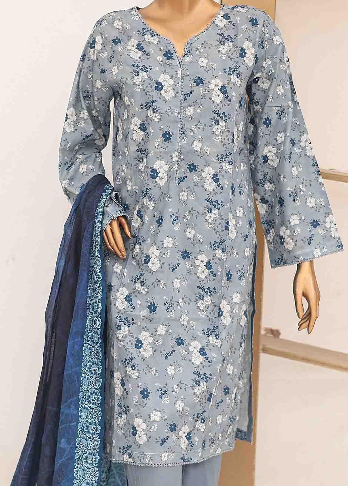 Bin Saeed Fabric - SM-PR-0572- 3 Piece Printed Cotton Suit