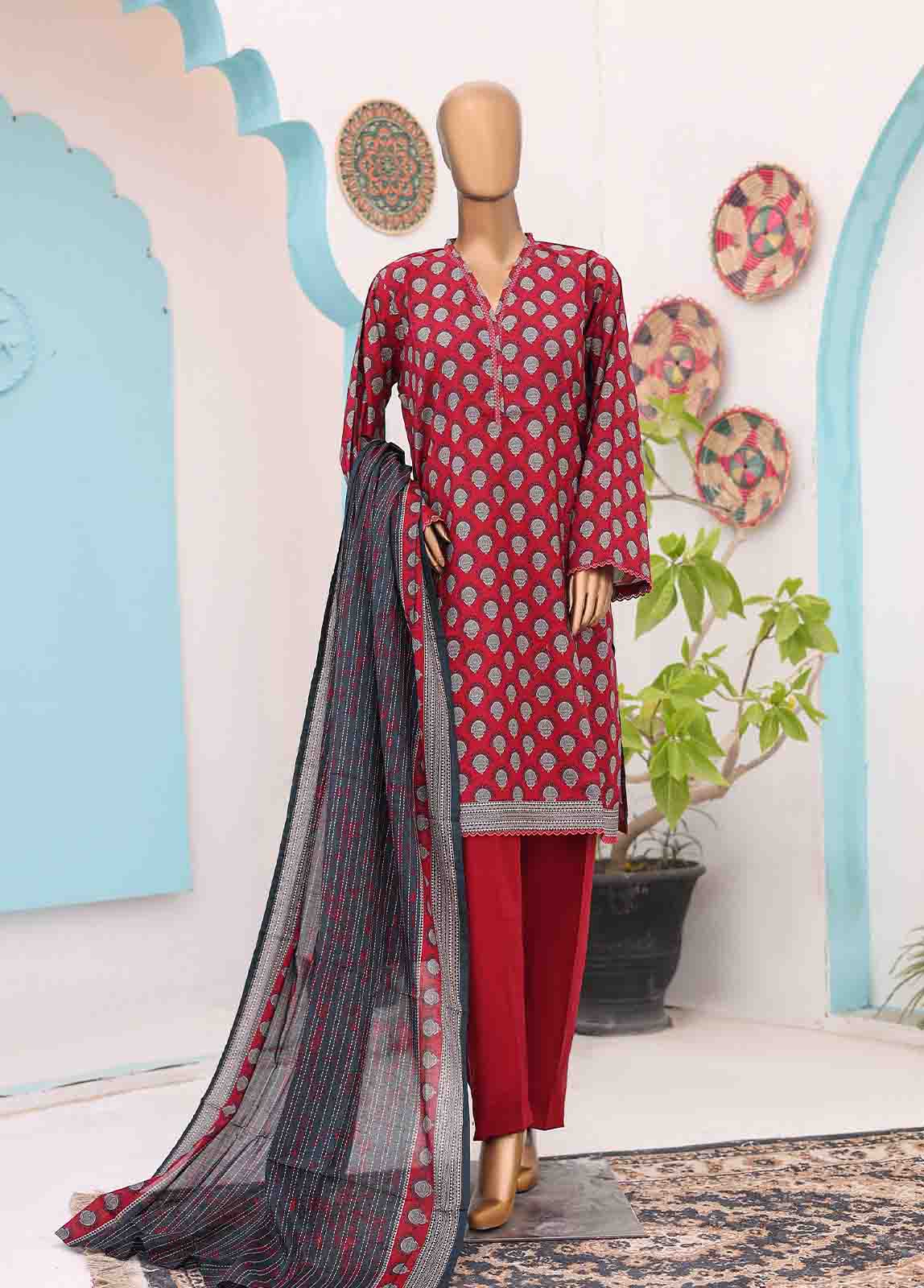 Bin Saeed Fabric - SM-PR-0595 B- 3 Piece Printed Stitched Suit