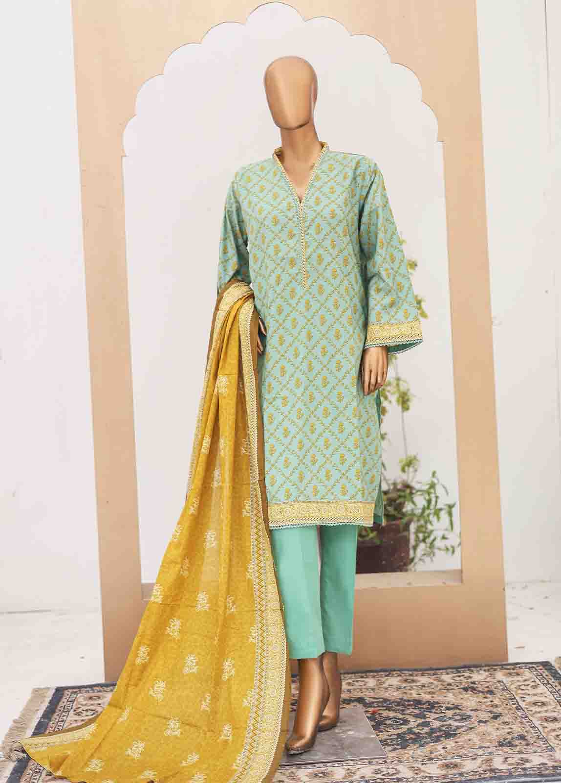 Bin Saeed Fabric - SM-PR-0597 A- 3 Piece Printed Cotton Suit