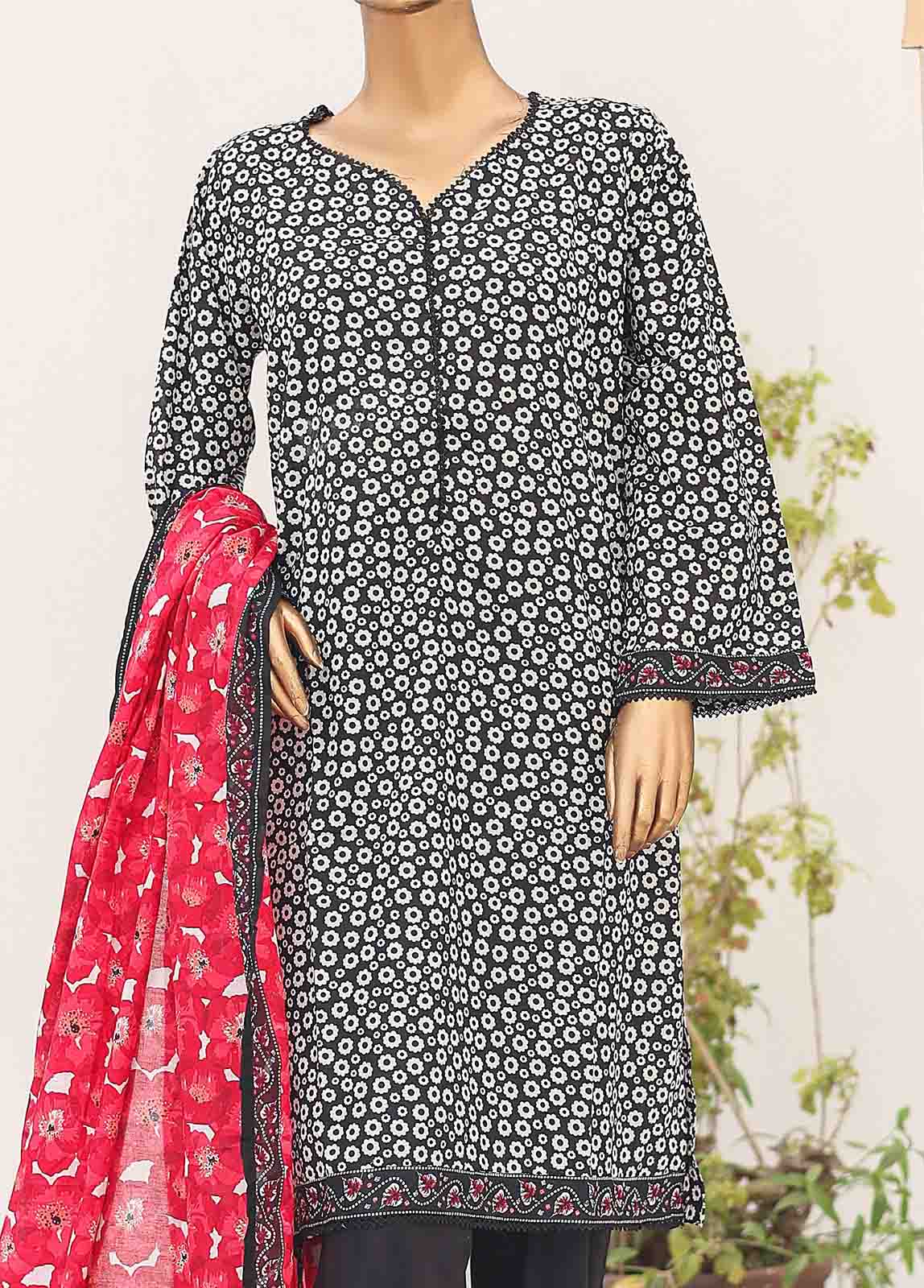 Bin Saeed Fabric - SM-PR-0598- 3 Piece Printed Cotton Suit