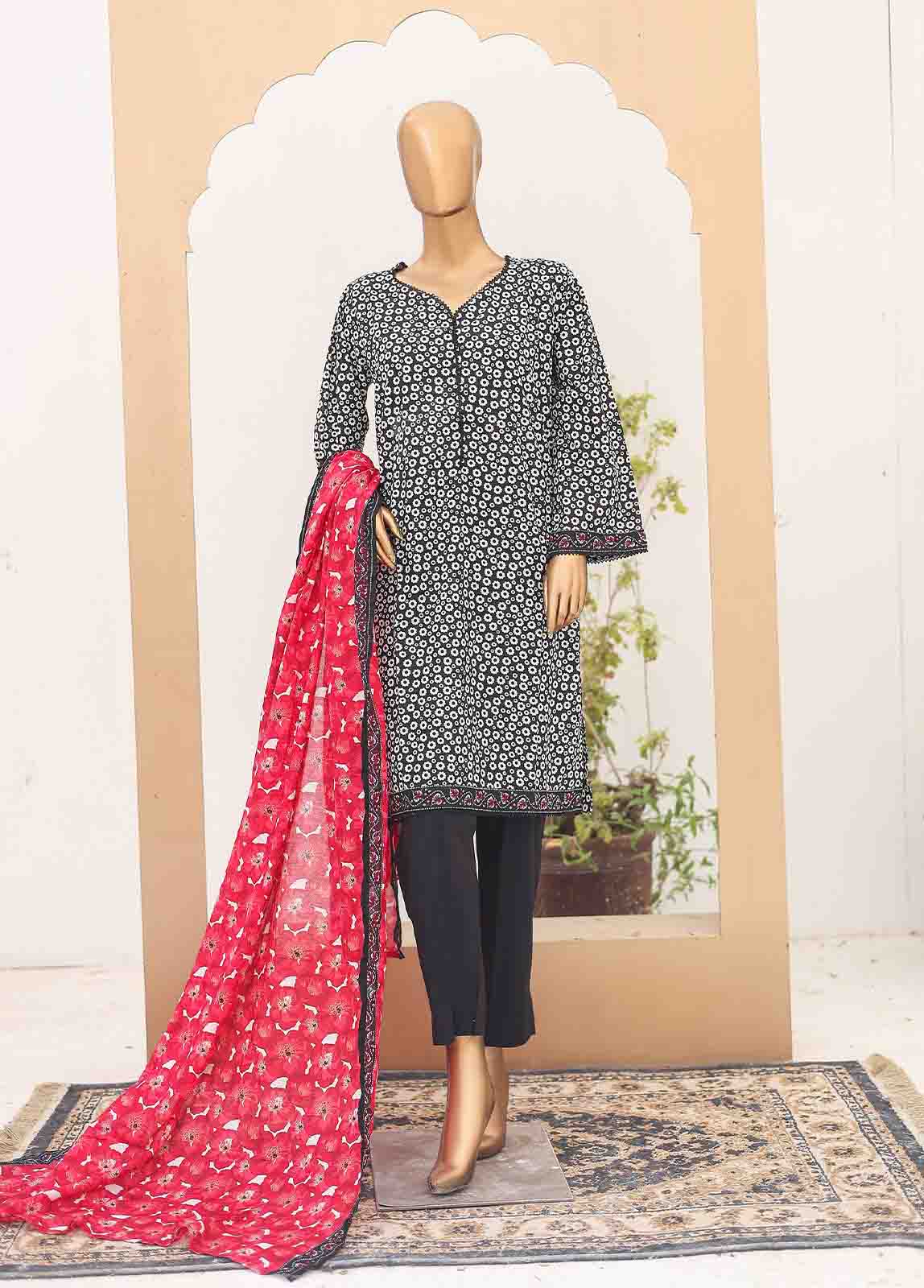 Bin Saeed Fabric - SM-PR-0598- 3 Piece Printed Cotton Suit