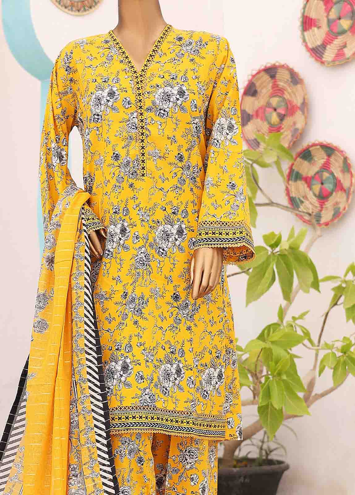Bin Saeed Fabric - SM-PR-0625 B- 3 Piece Printed Cotton Suit