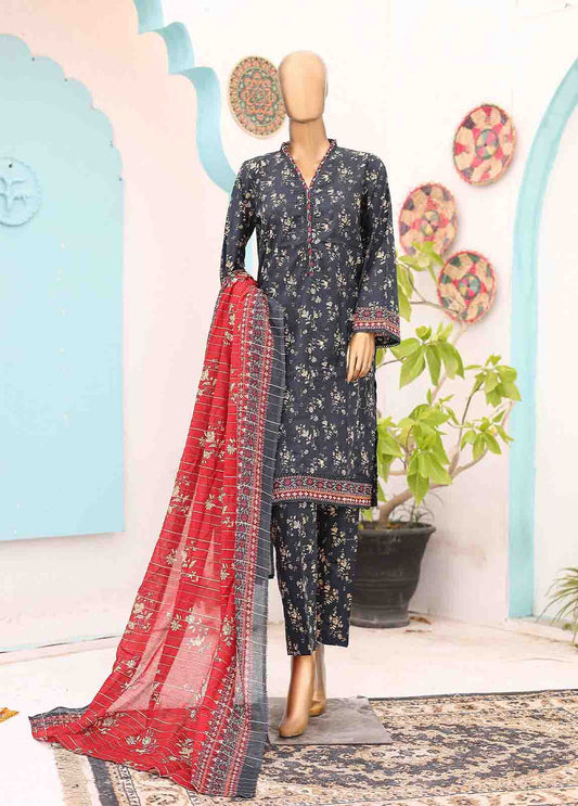 SM-PR-0627 B- 3 Piece Printed Stitched Suit