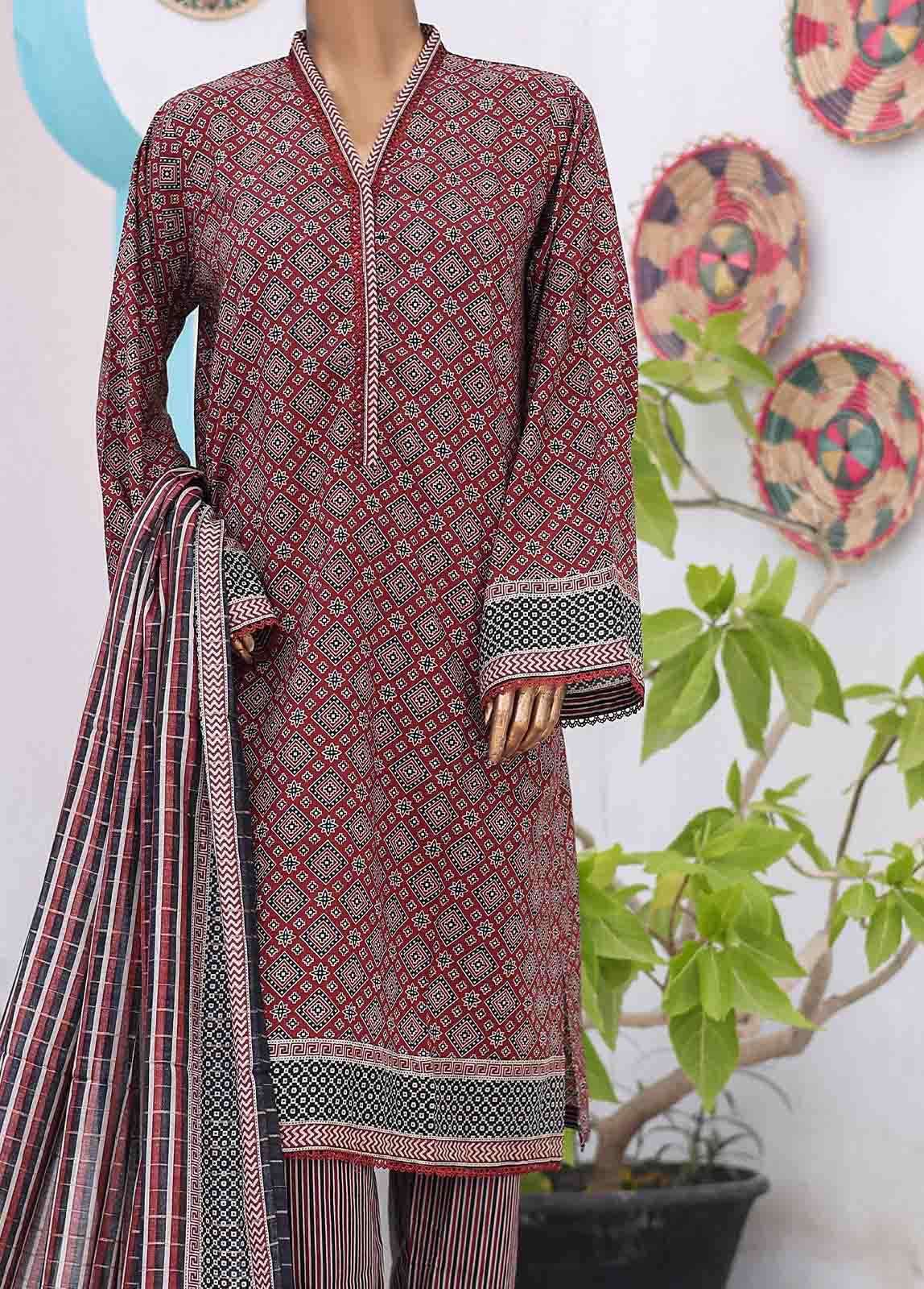 Bin Saeed Fabric - SM-PR-0630 B- 3 Piece Printed Stitched Suit