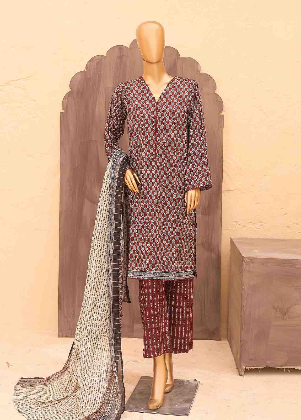 Bin Saeed Fabric - SM-PR-0633 A- 3 Piece Printed Stitched Suit