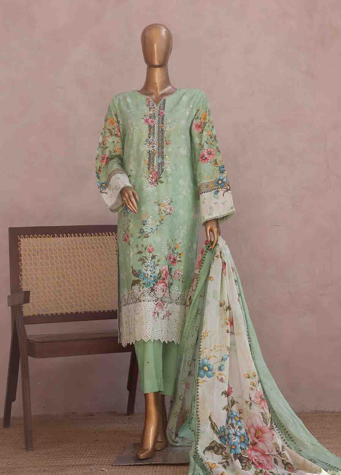 Bin Saeed Fabric - SM-RE-007-3 Piece Chikankari Stitched Suit