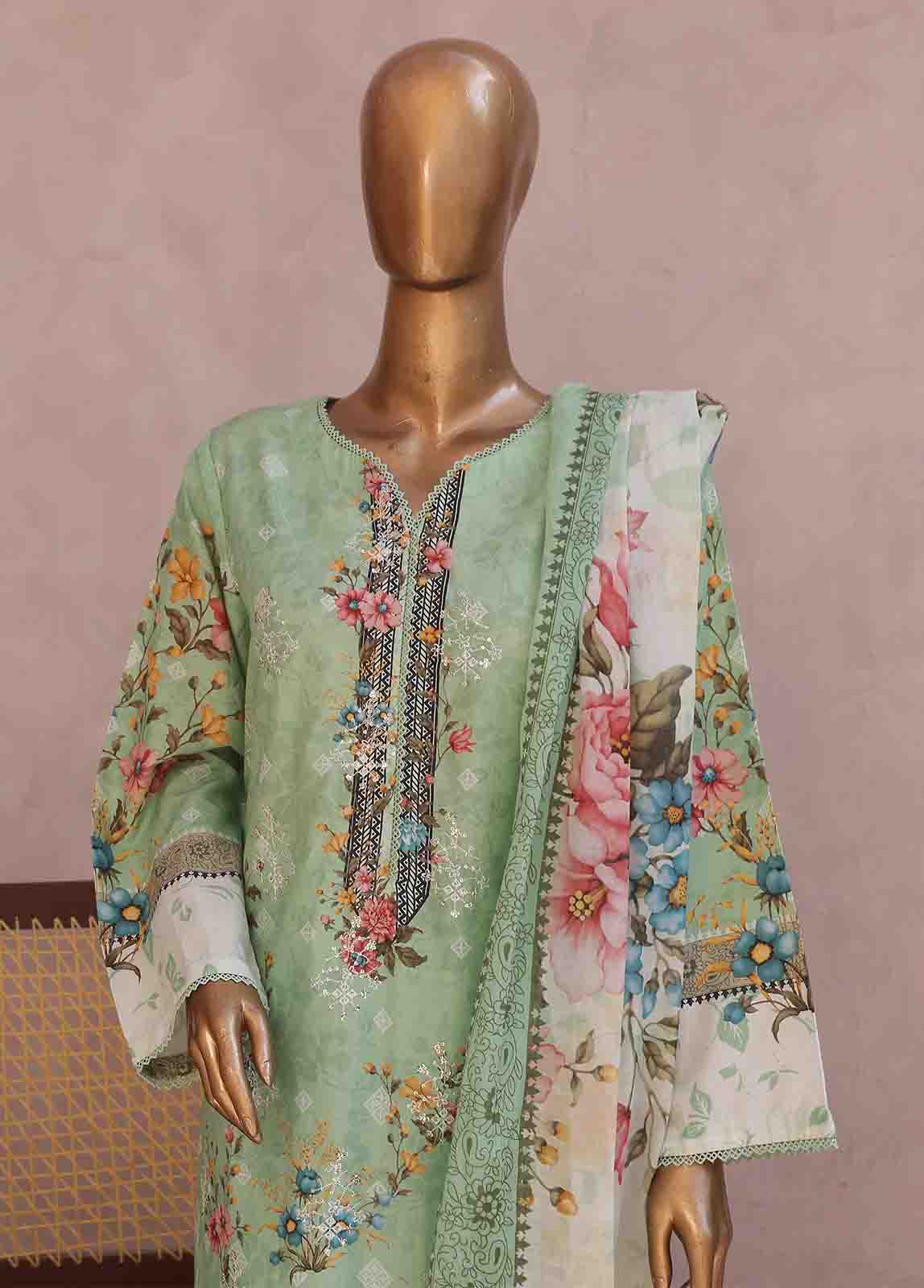 Bin Saeed Fabric - SM-RE-007-3 Piece Chikankari Stitched Suit
