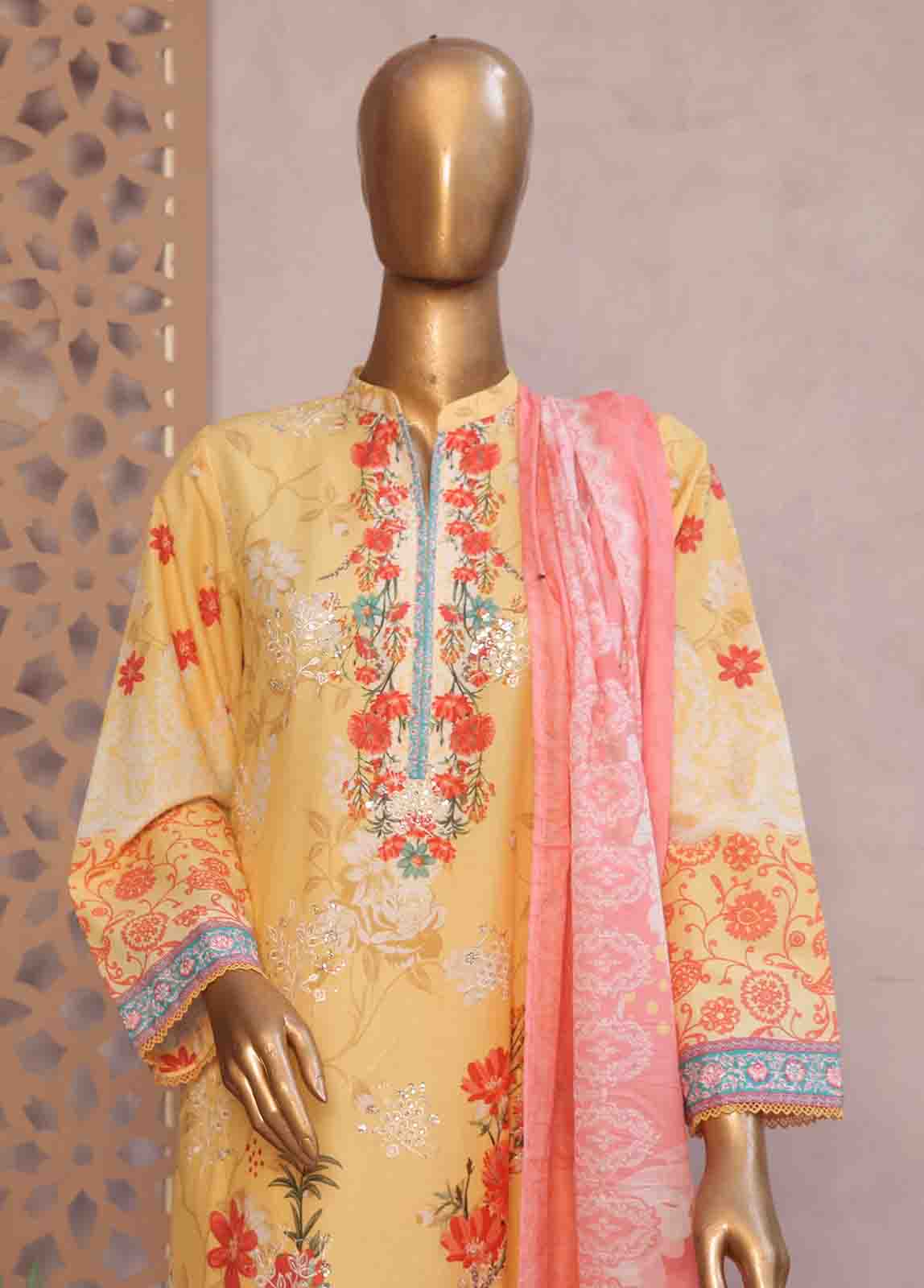 Bin Saeed Fabric - SM-RE-015-3 Piece Chikankari Stitched Suit