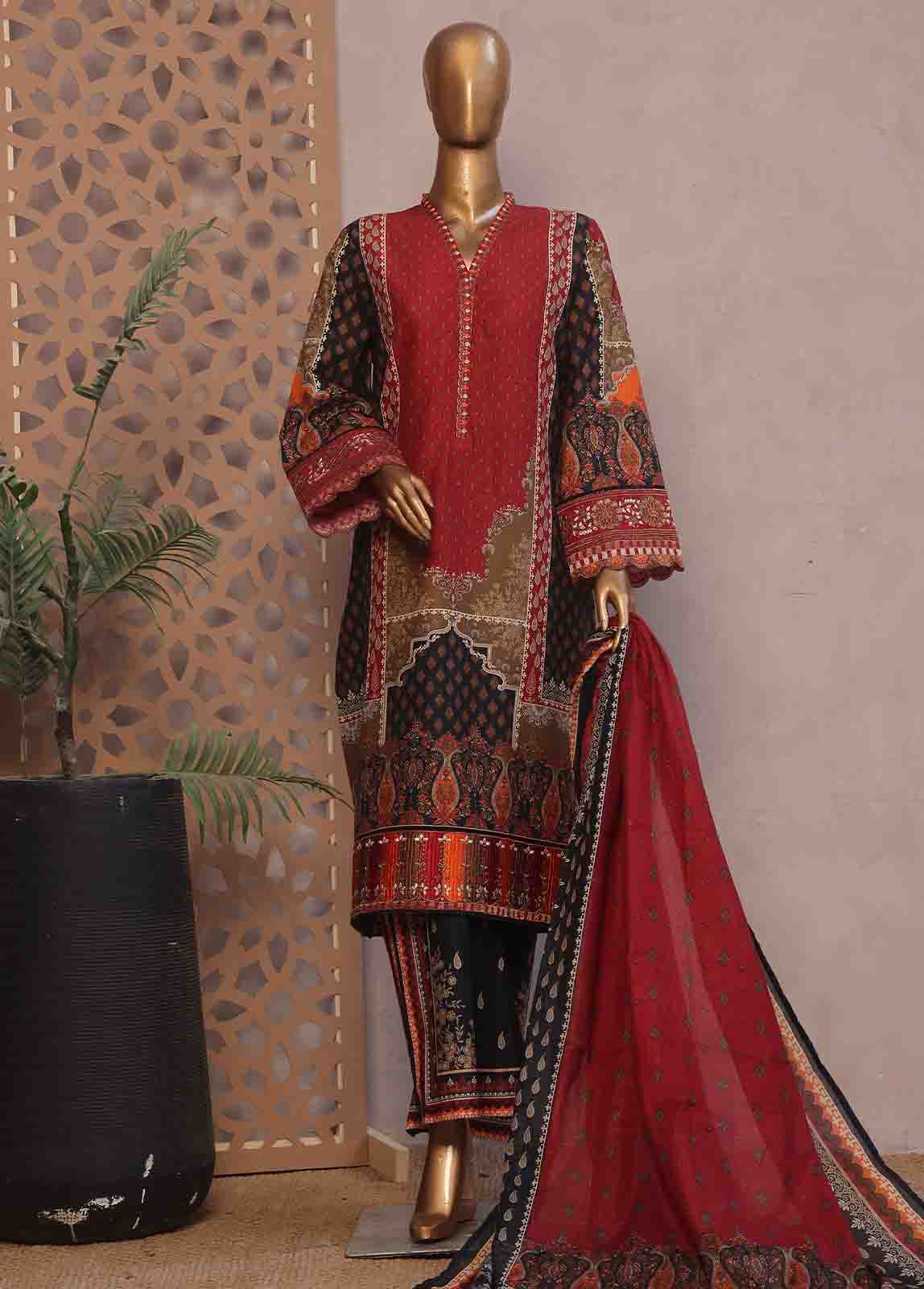 Bin Saeed Fabric - SM-RE-048 B-3 Piece Chikankari Stitched Suit