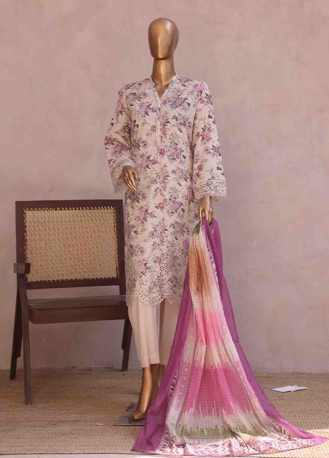 Bin Saeed Fabric - SM-RE-049-3 Piece Chikankari Stitched Suit