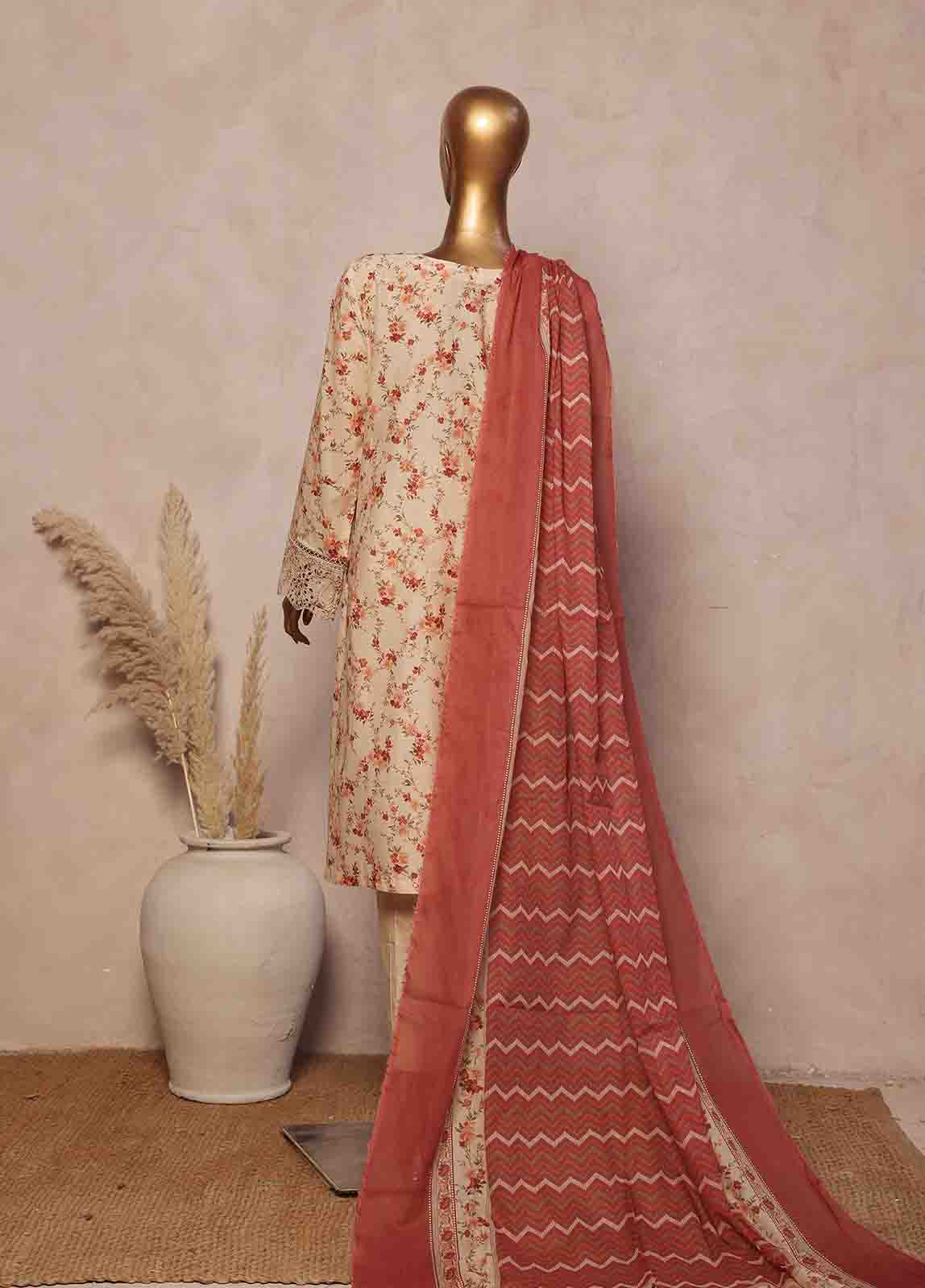 Bin Saeed Fabric - SM-RE-051-3 Piece Chikankari Stitched Suit