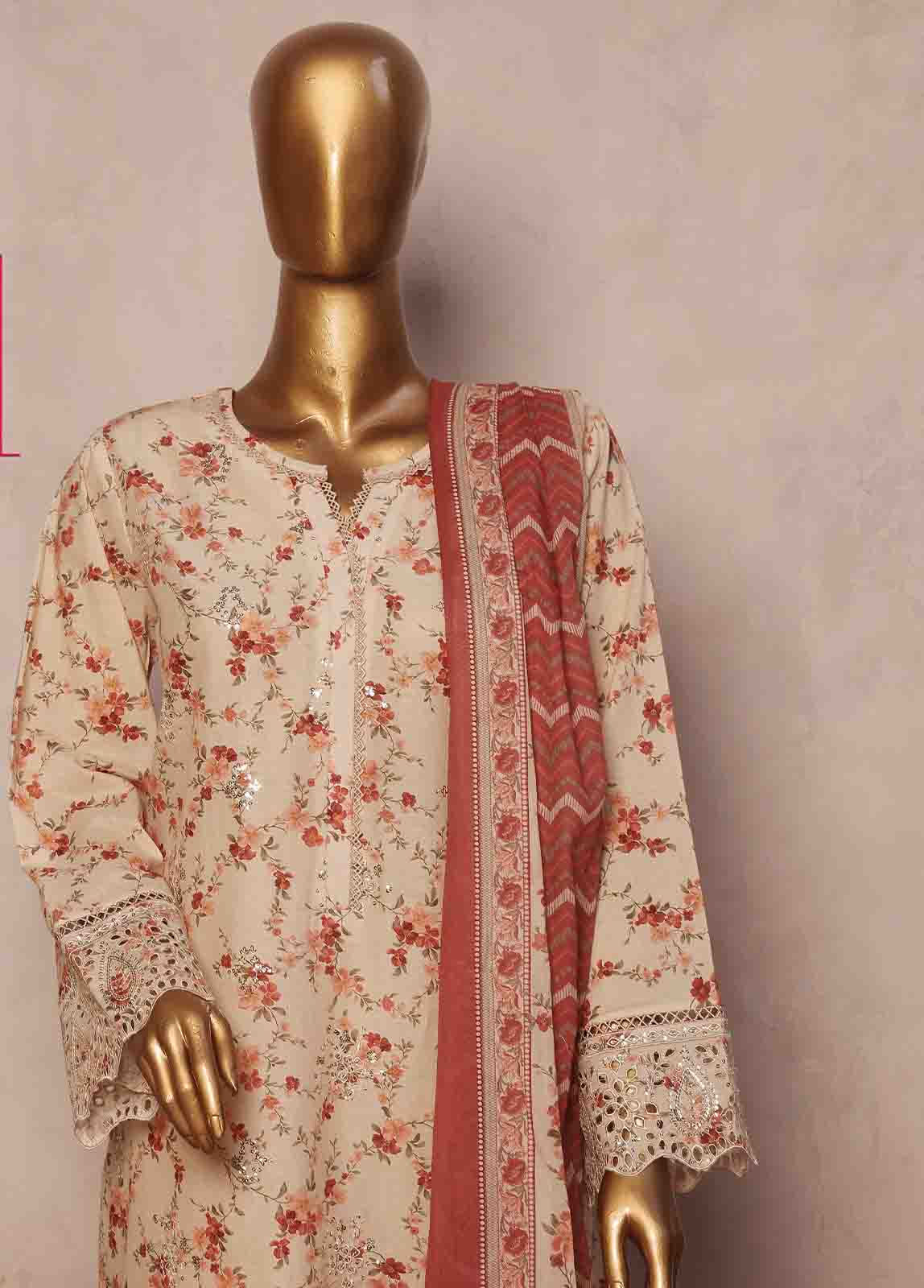 Bin Saeed Fabric - SM-RE-051-3 Piece Chikankari Stitched Suit