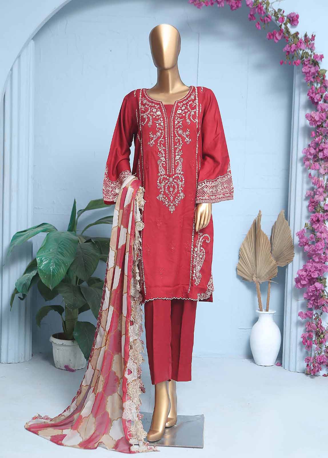 Bin Saeed Fabric - SMB-001-3 Piece Linen Embroidered collection