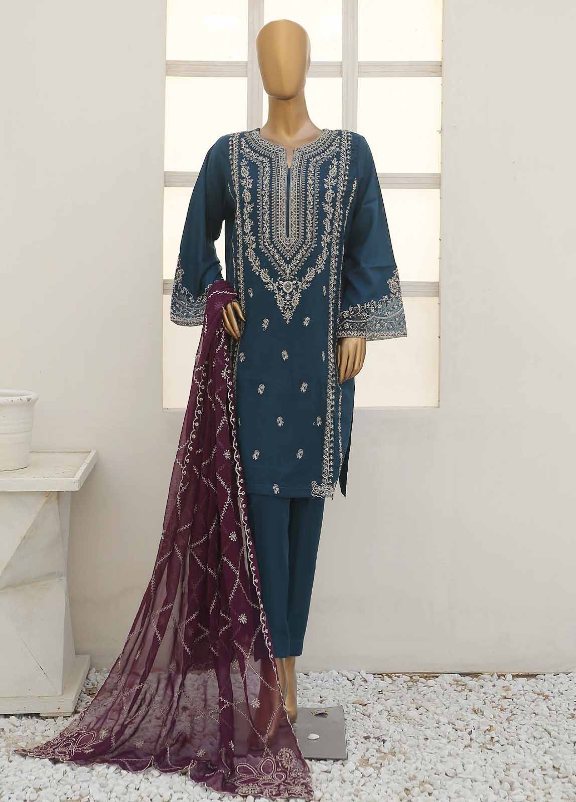 Bin Saeed Fabric - SMB-009-3 Piece Linen Embroidered collection
