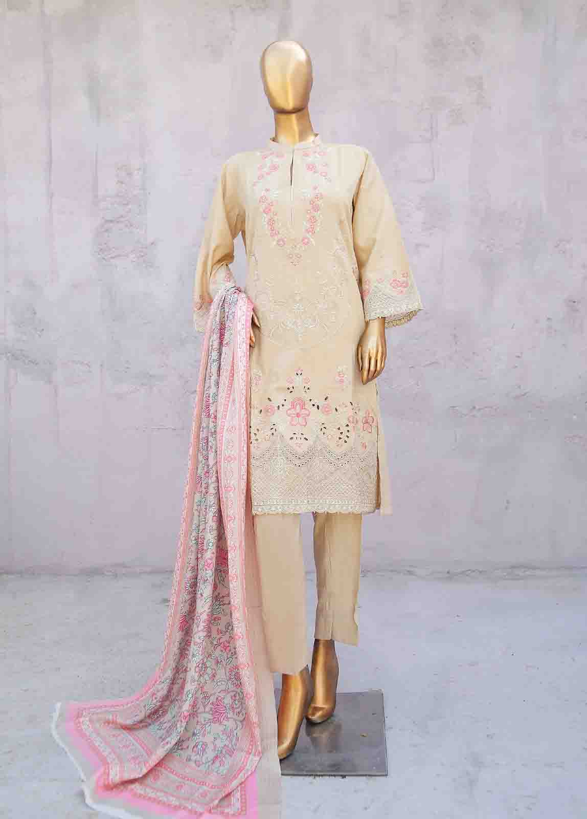 Bin Saeed Fabric - SMB-017-3 Piece Linen Embroidered collection