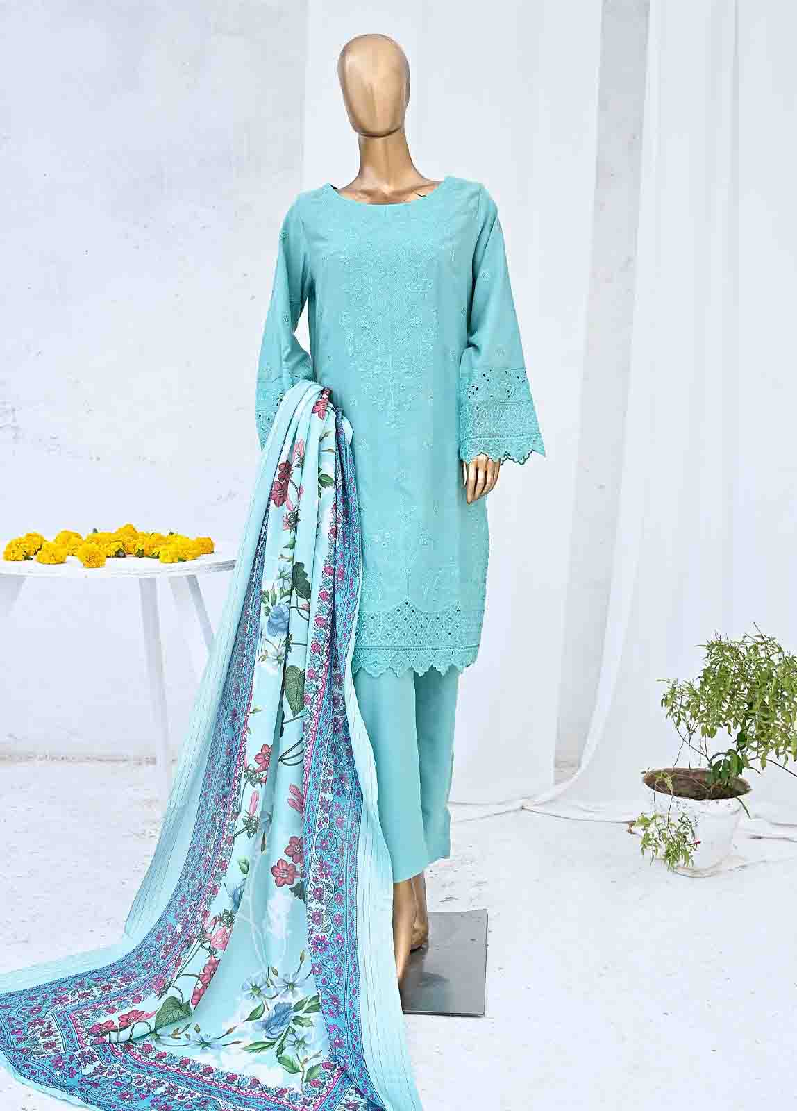 Bin Saeed Fabric - SMB-018-3 Piece Linen Embroidered collection