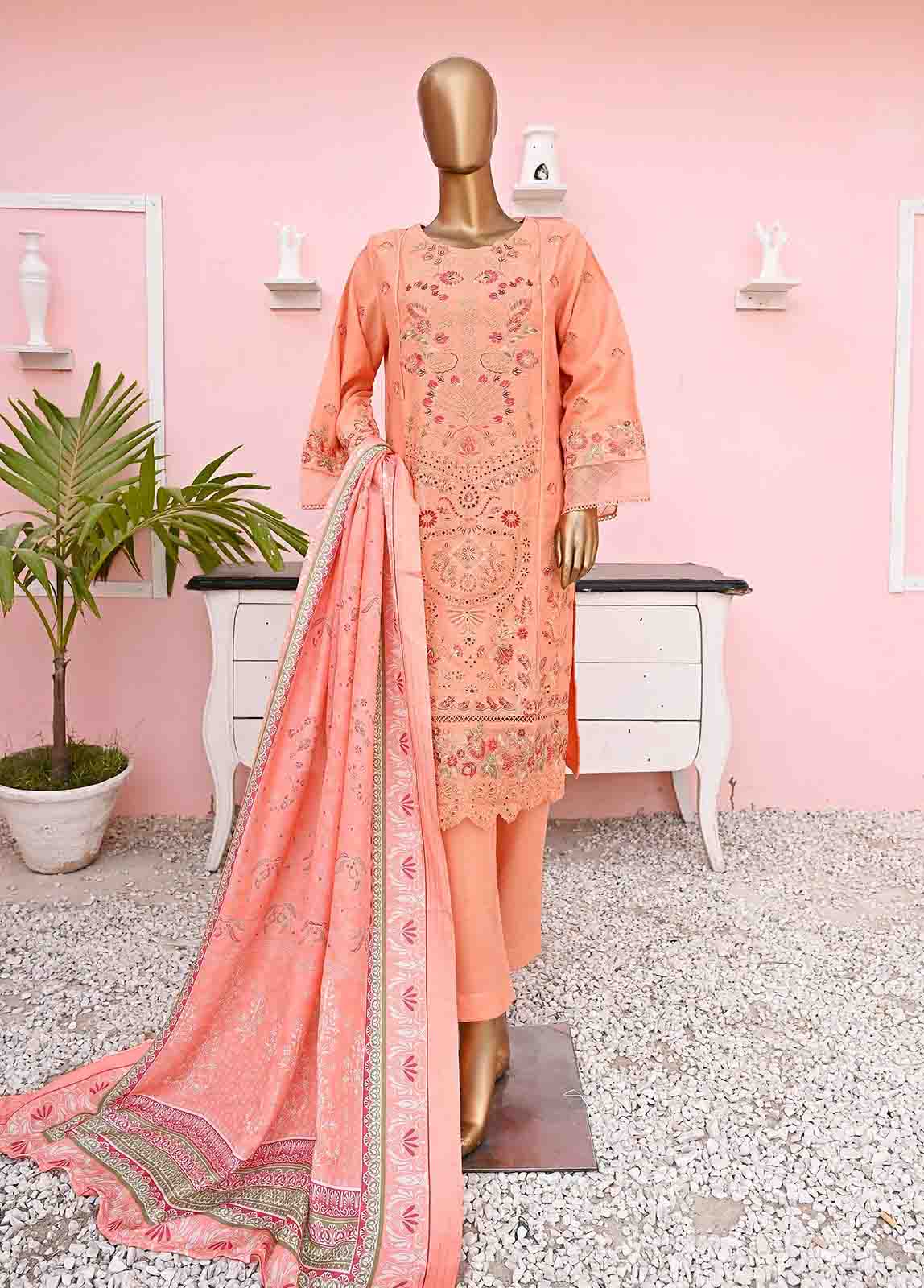 Bin Saeed Fabric - SMB-019-3 Piece Linen Embroidered collection