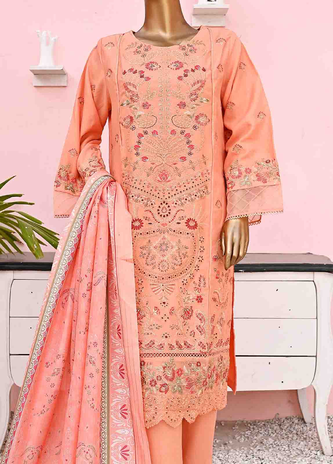 Bin Saeed Fabric - SMB-019-3 Piece Linen Embroidered collection