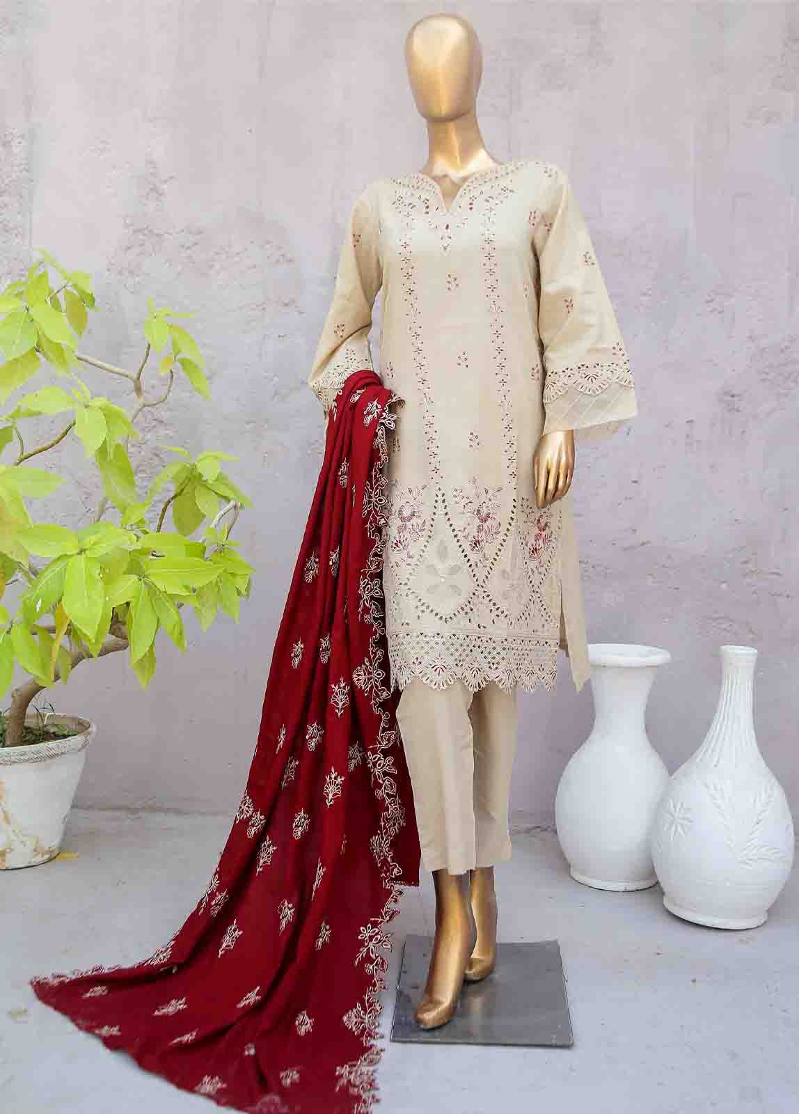 Bin Saeed Fabric - SMB-045-3 Piece Linen Embroidered collection