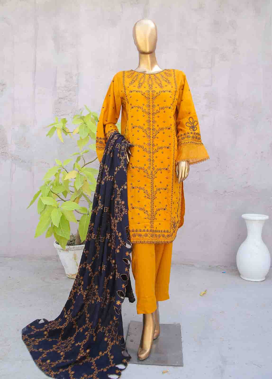 Bin Saeed Fabric - SMB-058-3 Piece Linen Embroidered collection