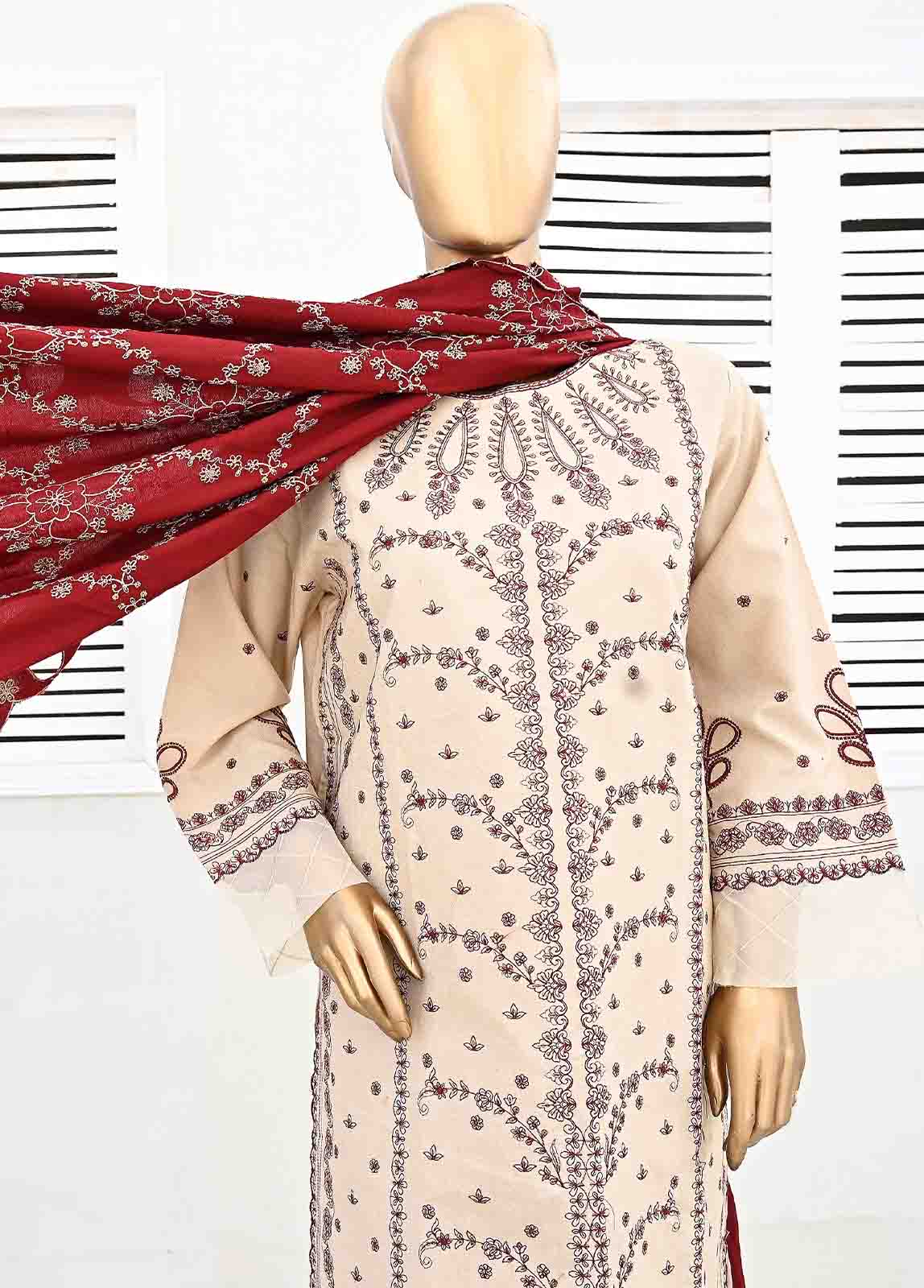 Bin Saeed Fabric - SMB-066-3 Piece Linen Embroidered collection
