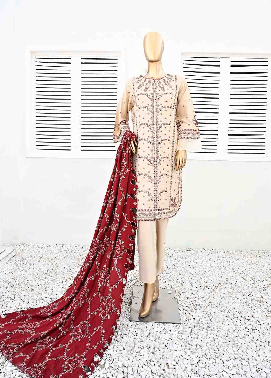 Bin Saeed Fabric - SMB-066-3 Piece Linen Embroidered collection