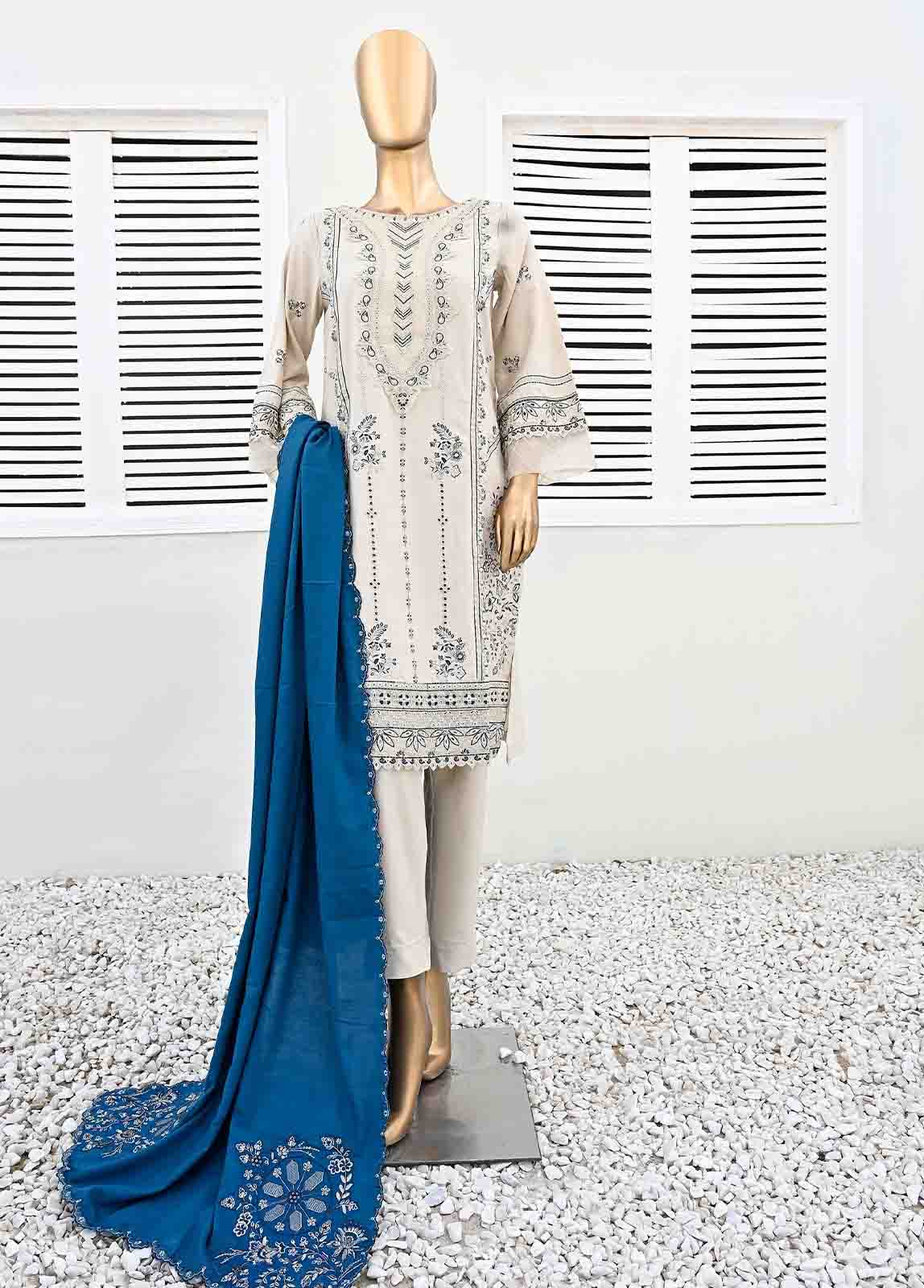 Bin Saeed Fabric - SMB-067-3 Piece Linen Embroidered collection