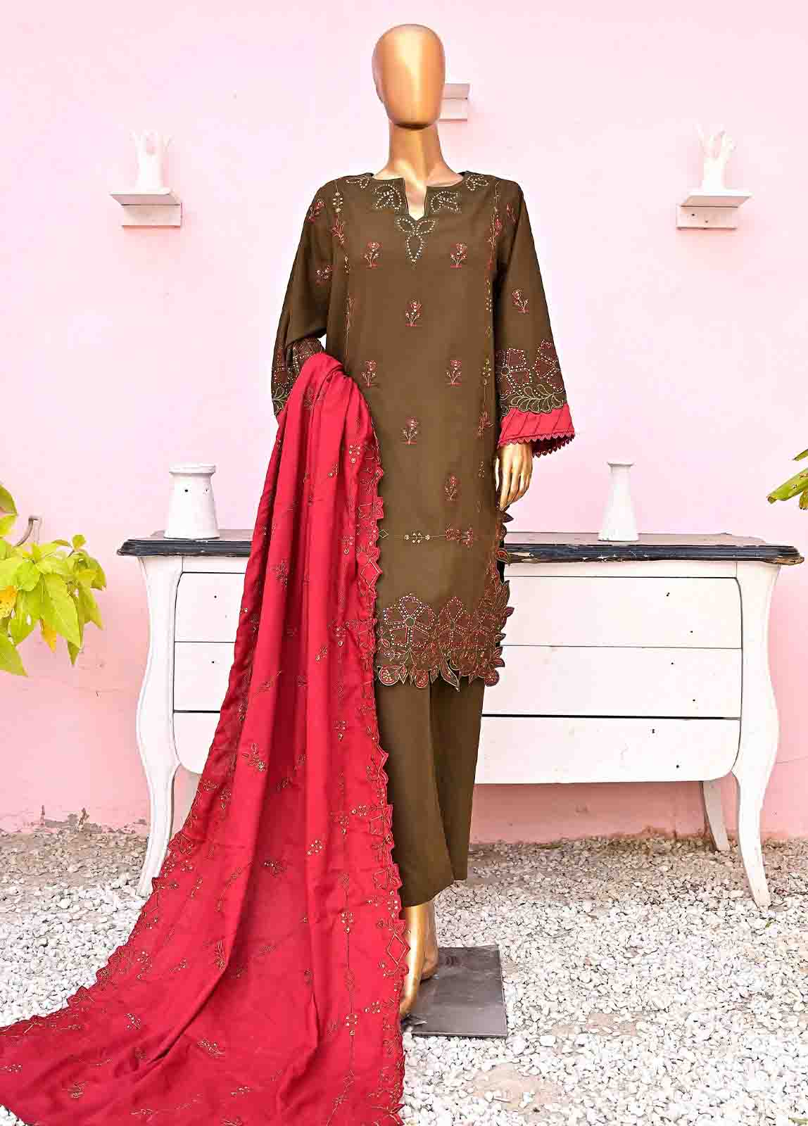 Bin Saeed Fabric - SMB-079-3 Piece Linen Embroidered collection