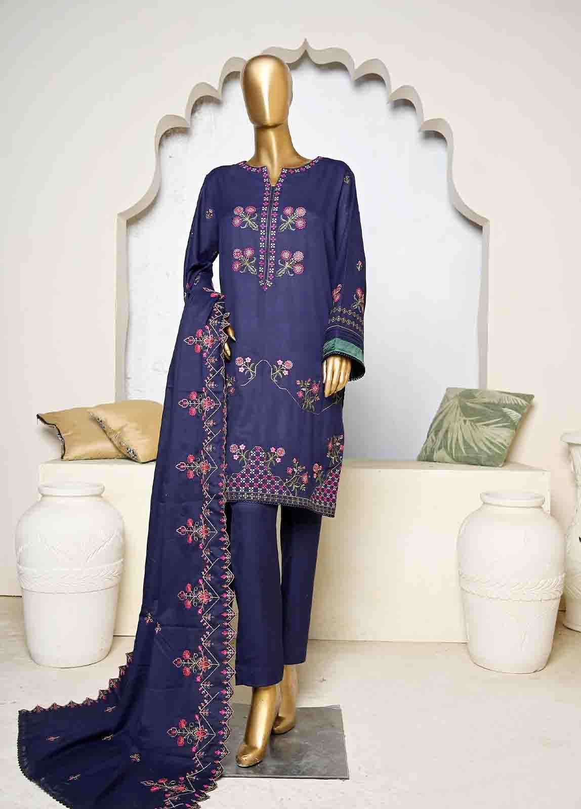 Bin Saeed Fabric - SMB-082-3 Piece Linen Embroidered collection