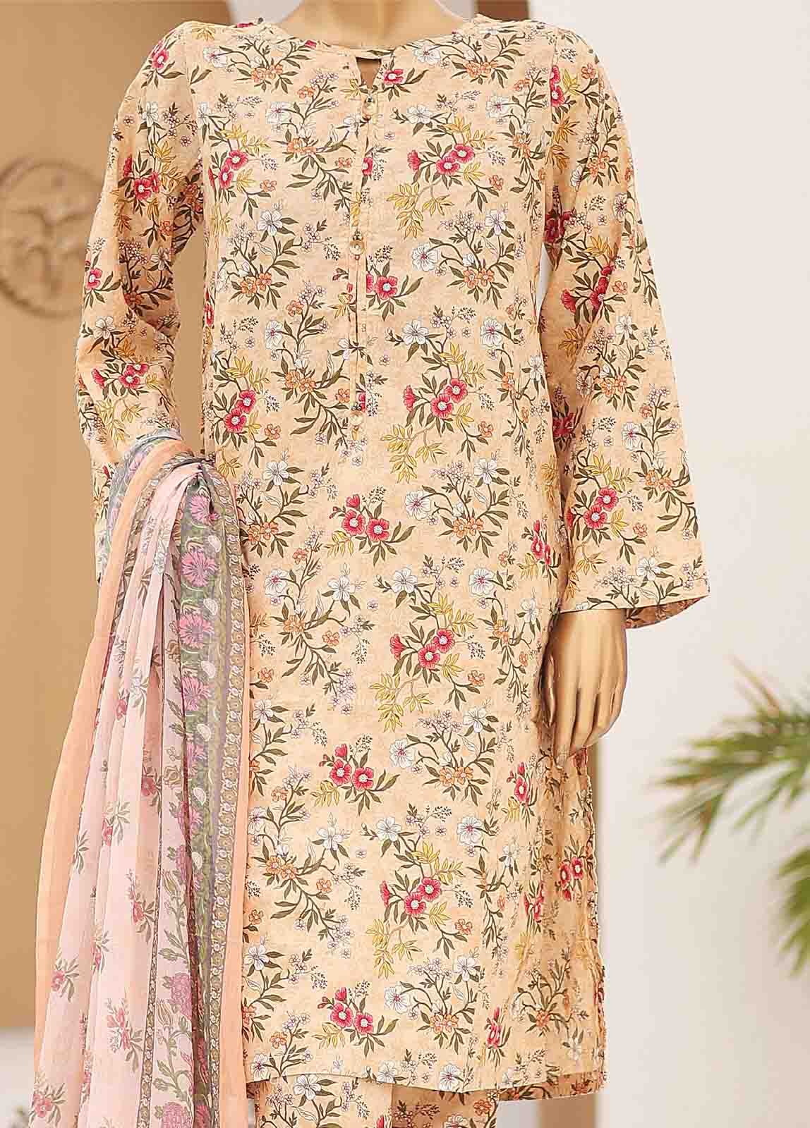 Bin Saeed Fabric - SMCD-077- 3 Piece Printed Cotton Suit