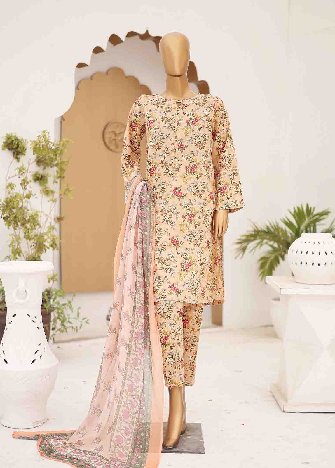 Bin Saeed Fabric - SMCD-077- 3 Piece Printed Cotton Suit