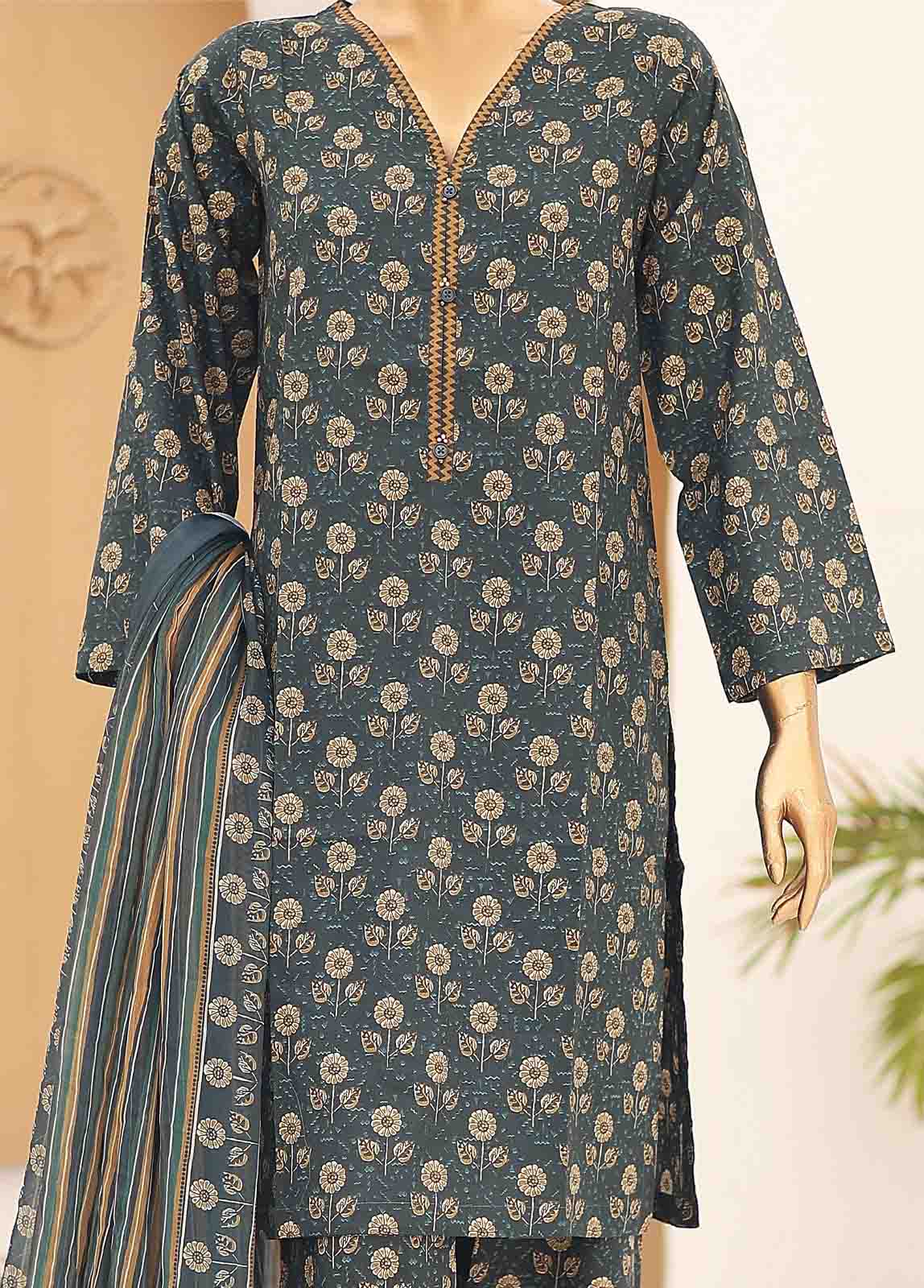 Bin Saeed Fabric - SMCD-079- 3 Piece Printed Cotton Suit