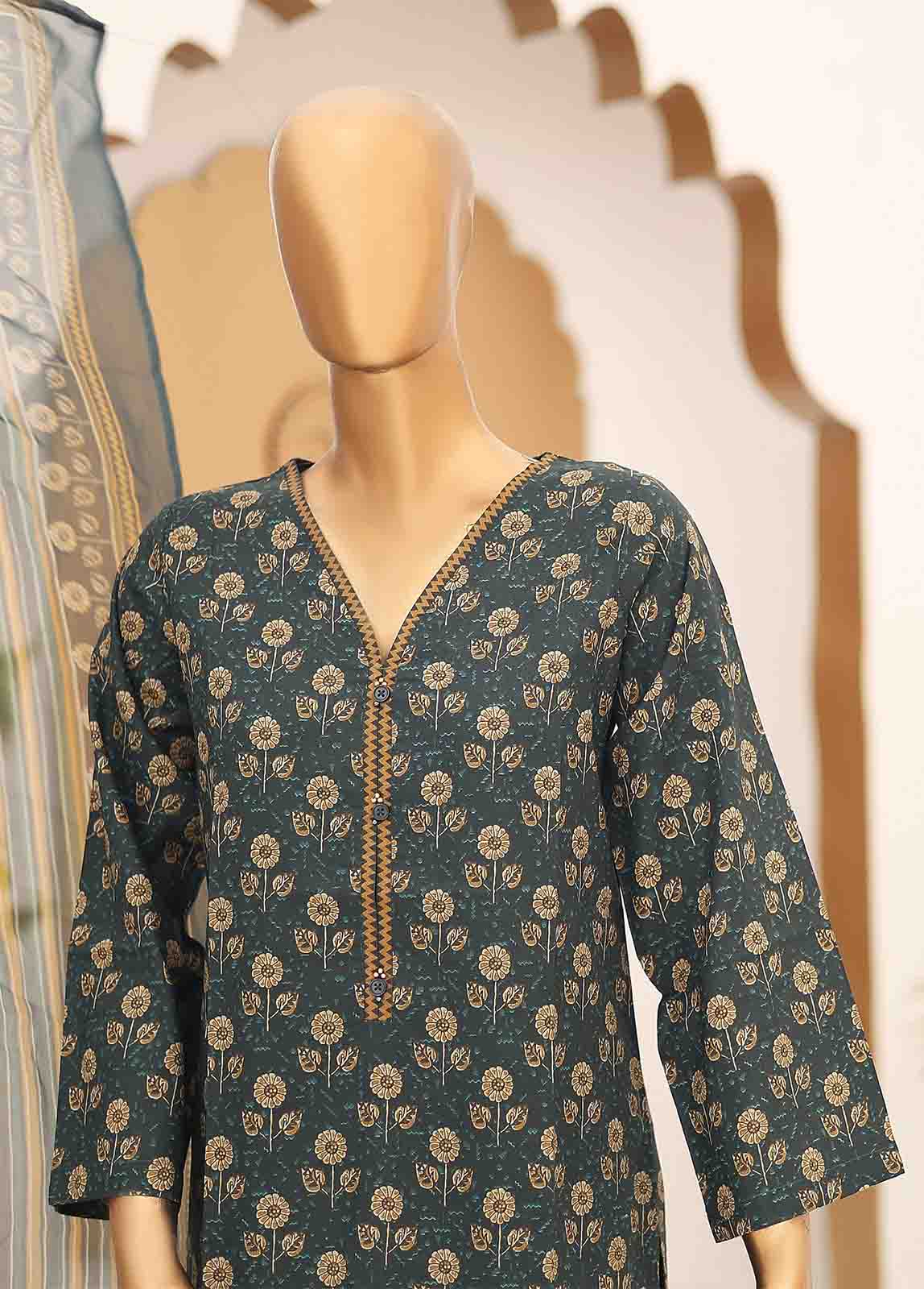 Bin Saeed Fabric - SMCD-079- 3 Piece Printed Cotton Suit