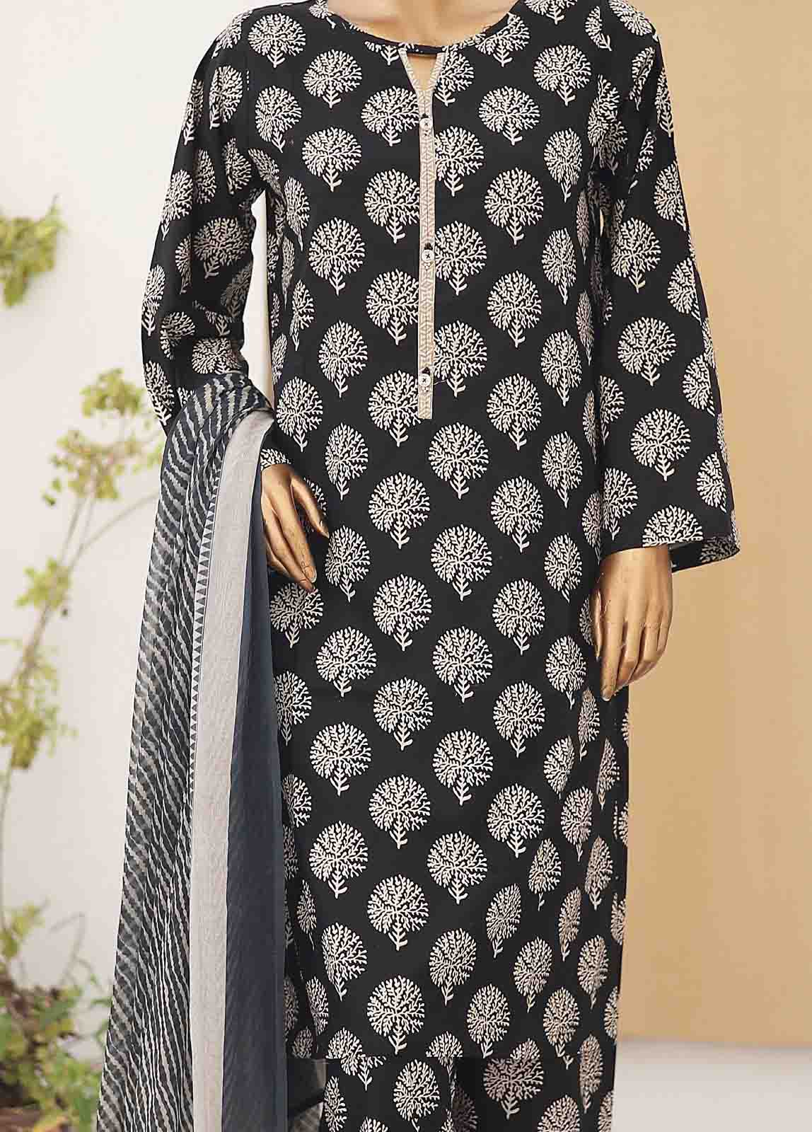 Bin Saeed Fabric - SMCD-080- 3 Piece Printed Cotton Suit