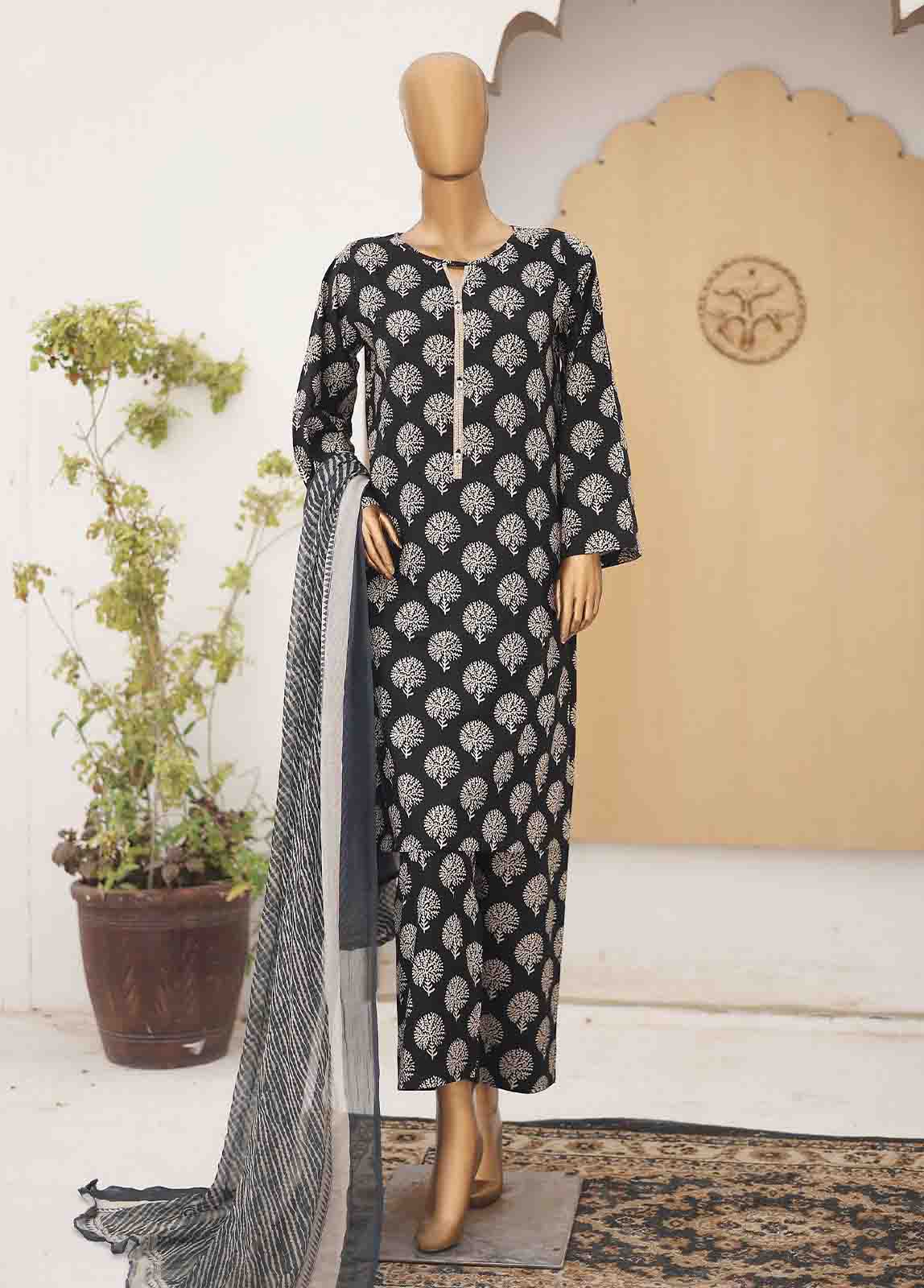 Bin Saeed Fabric - SMCD-080- 3 Piece Printed Cotton Suit