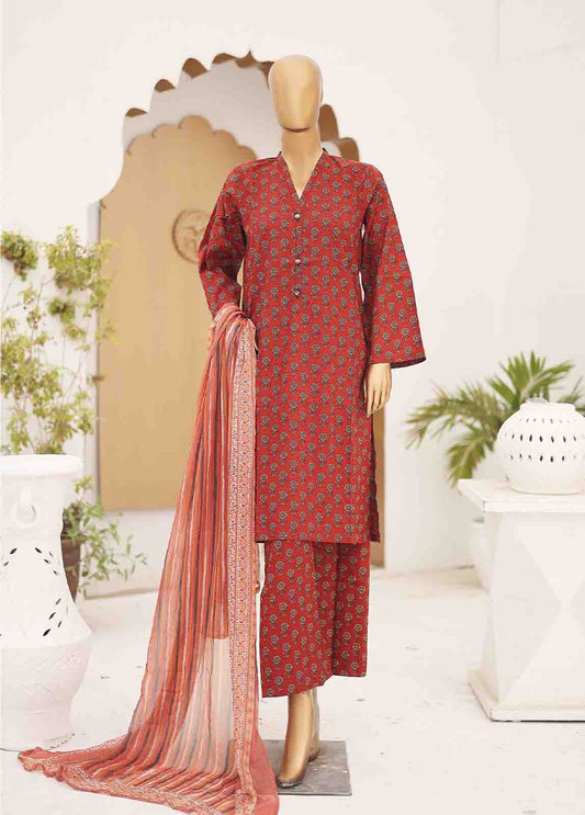 SMCD-081- 3 Piece Printed Cotton Suit