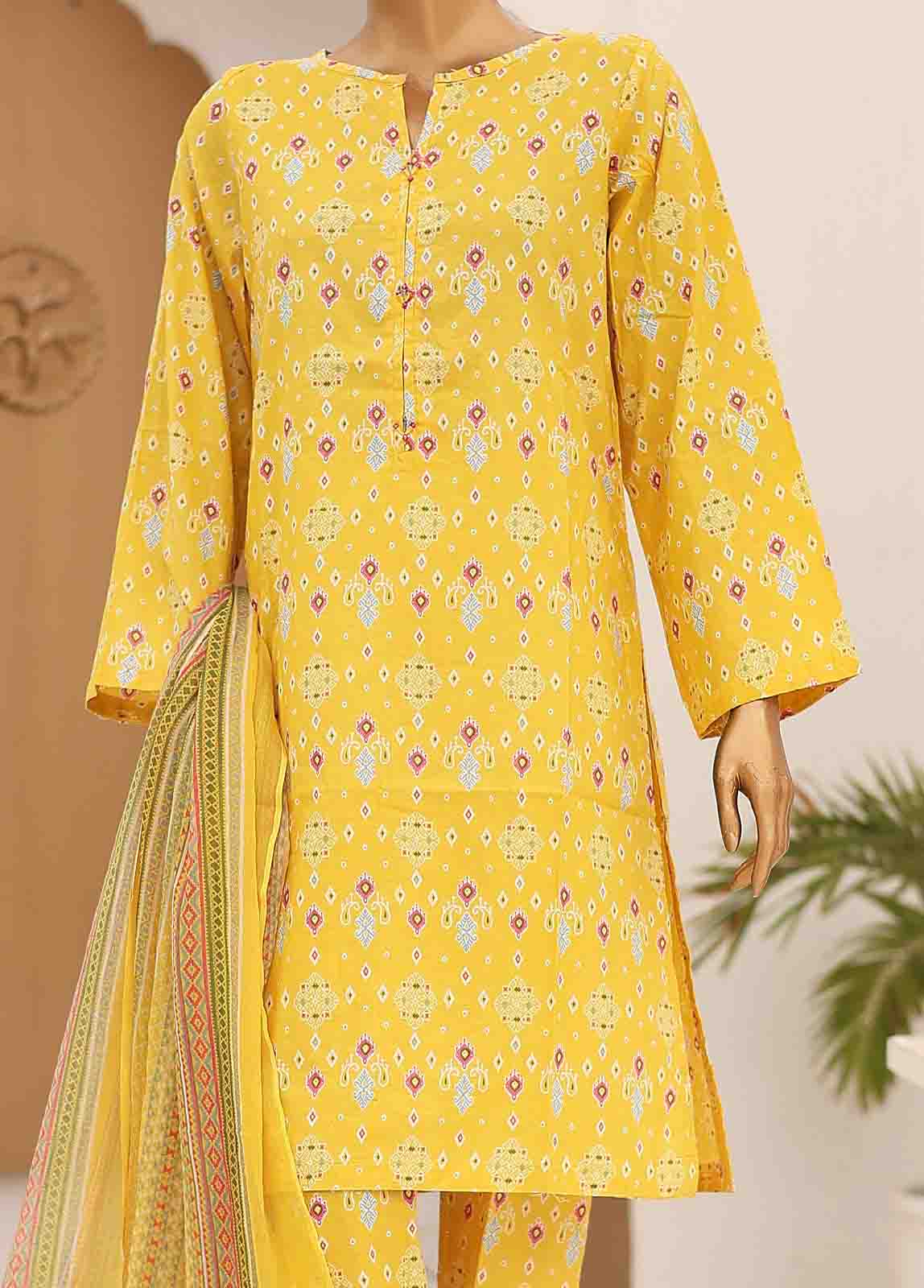 Bin Saeed Fabric - SMCD-082- 3 Piece Printed Cotton Suit