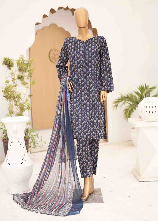 SMCD-084- 3 Piece Printed Cotton Suit