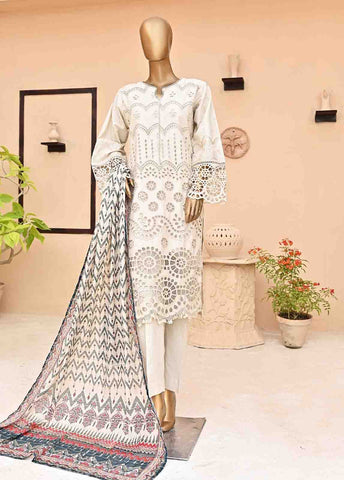 Bin Saeed Fabric - SMCK-0404-3 Piece Cutwork Kari Stitched Suit