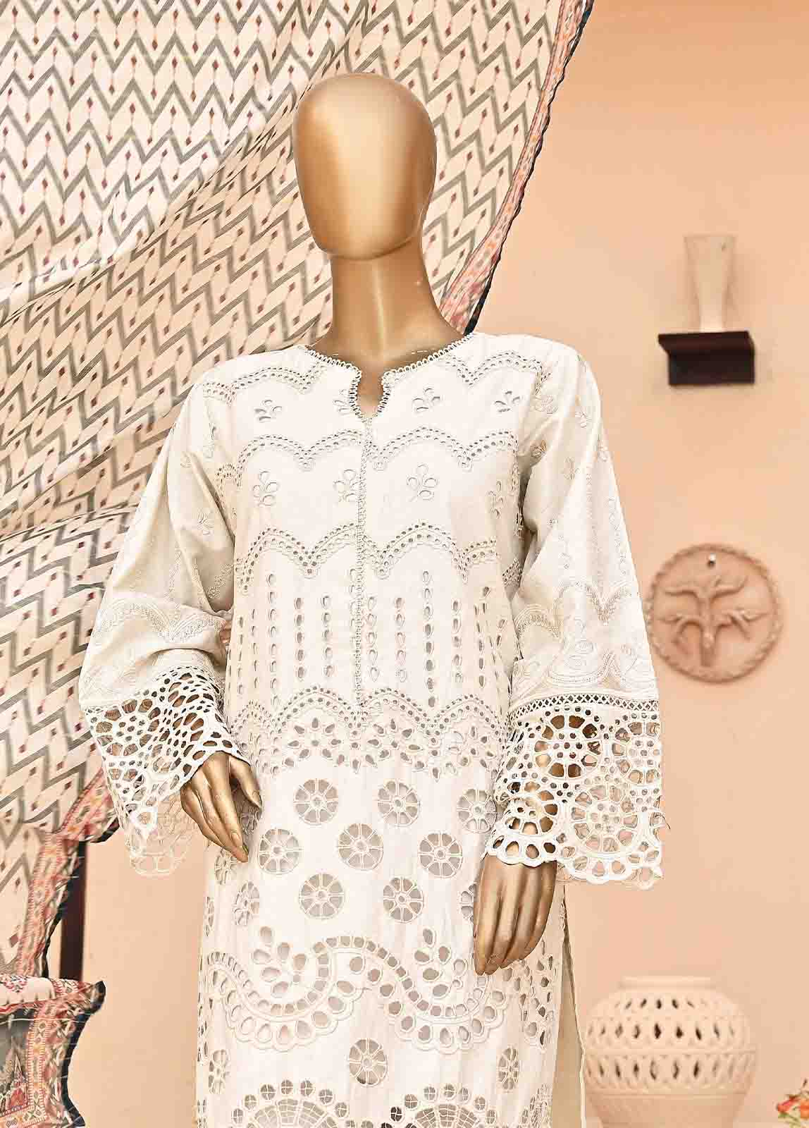 Bin Saeed Fabric - SMCK-0404-3 Piece Cutwork Kari Stitched Suit