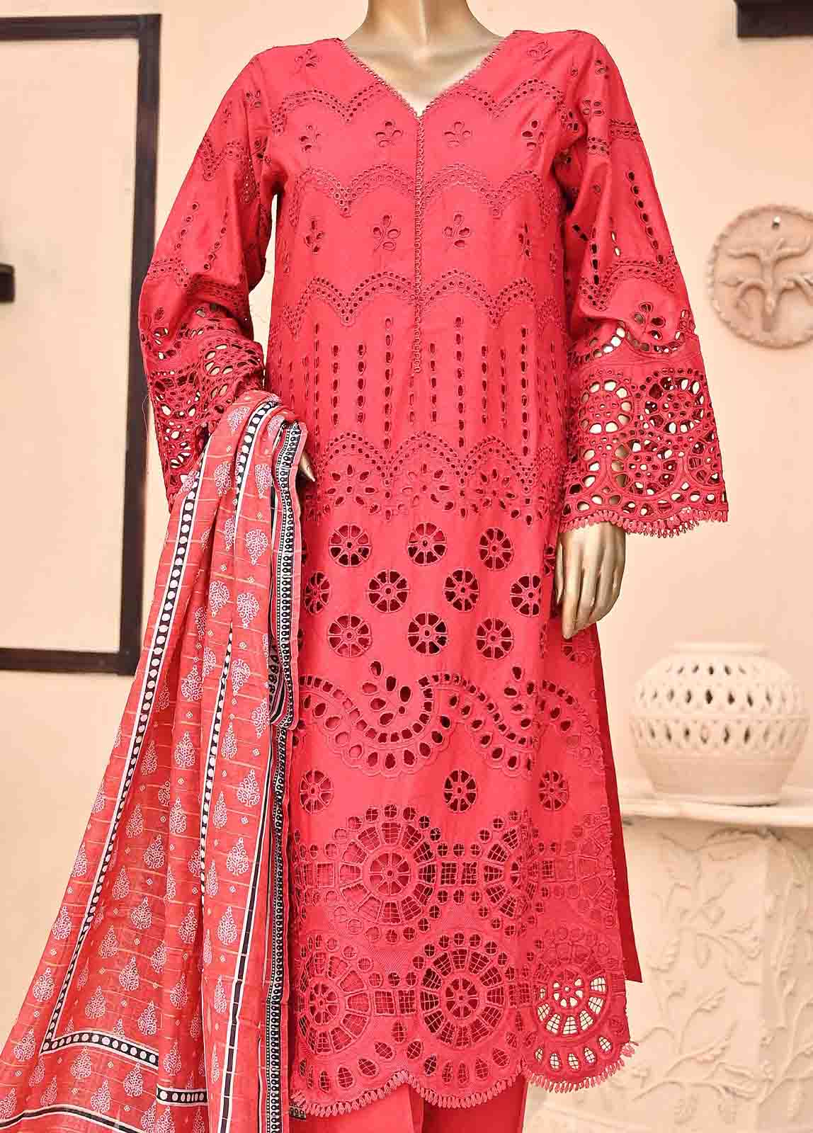 Bin Saeed Fabric - SMCK-0406-3 Piece Cutwork Kari Stitched Suit